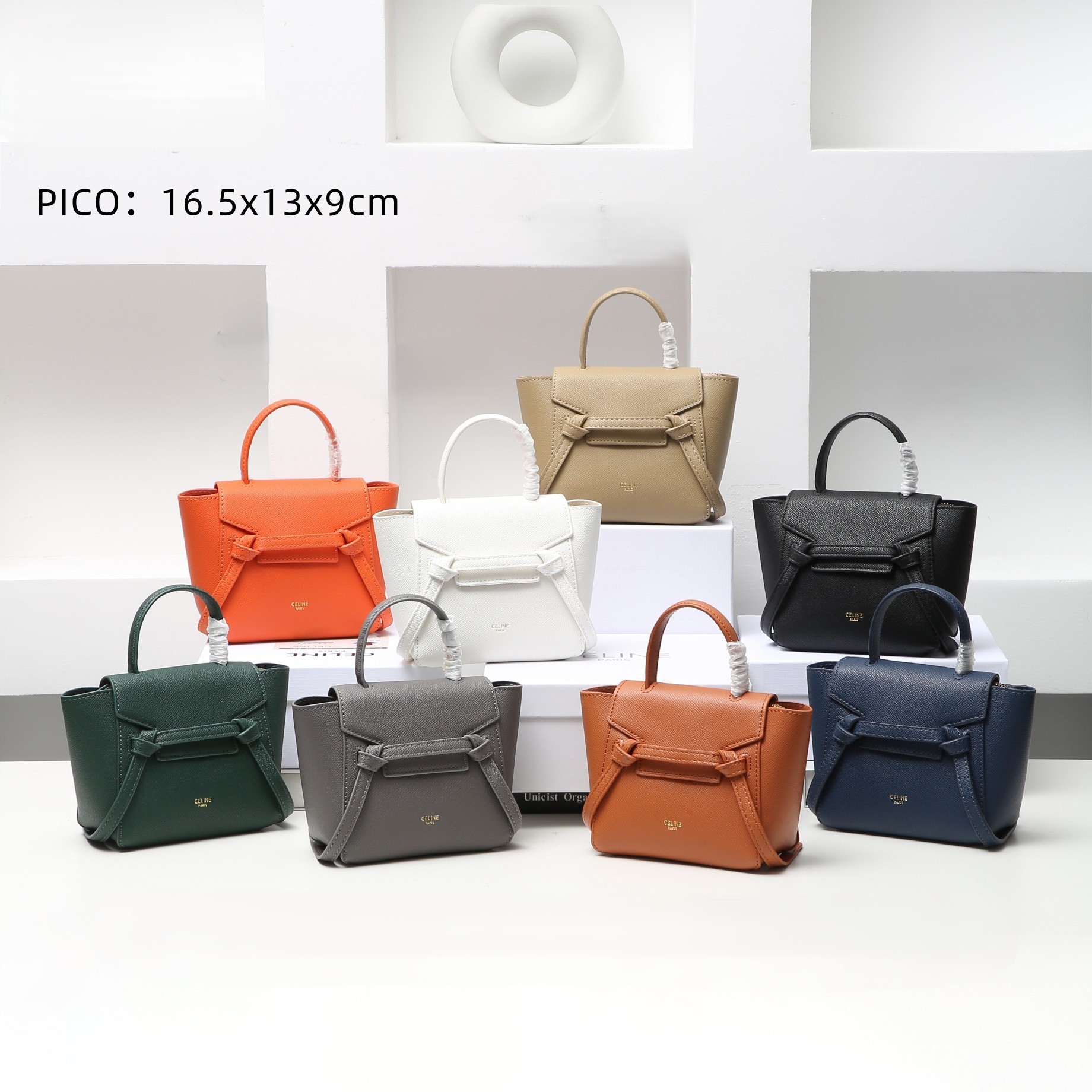 Celine Multi-color Nano/Mini Grained Leather Belt Detail Flap Top Handle Crossbody Belt Bag - KAIROO