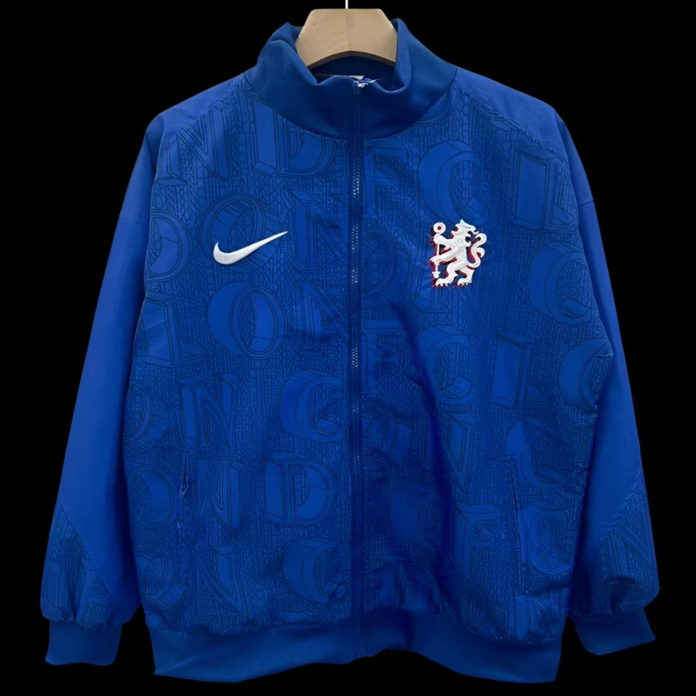 25/26 Chelsea FC Blue with All-Over London Text Pattern Full Zipper Windbreaker S-2XL
