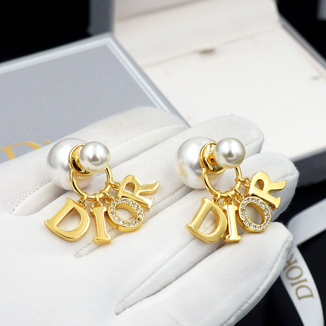 Dior Letter Pearl Earrings