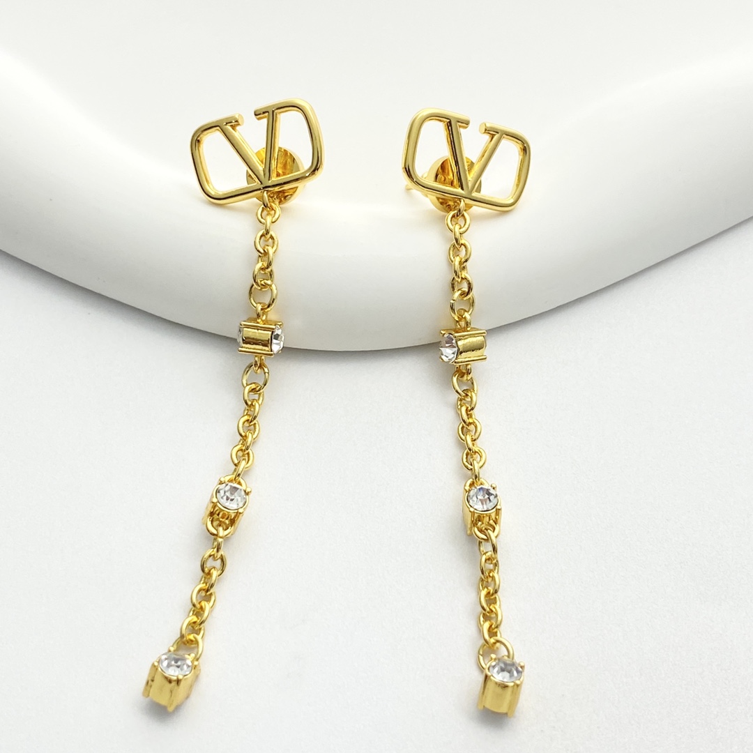Valentino Rhinestone Tassel Chain Earrings