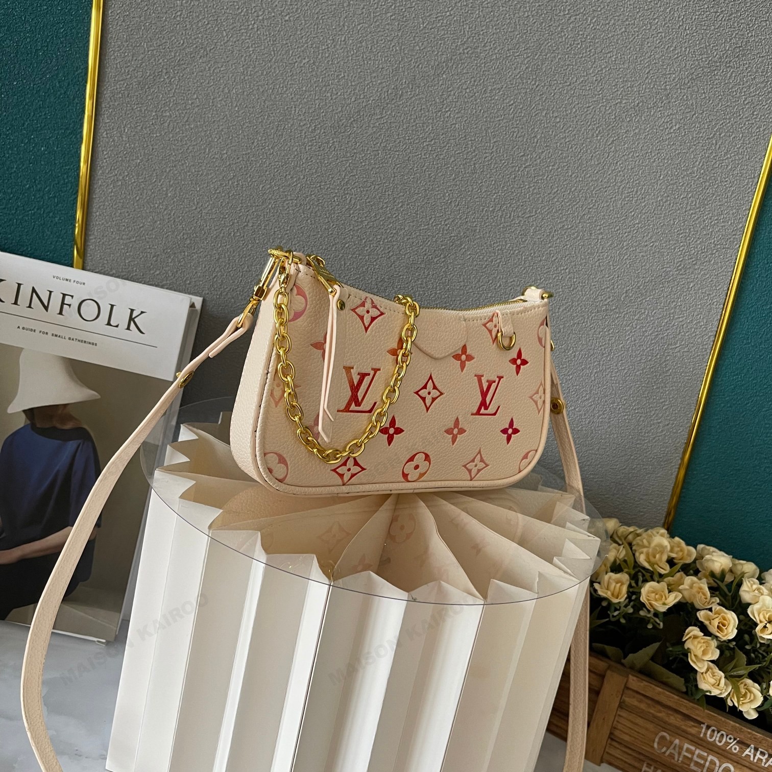 Louis Vuitton LV Easy Pouch On Strap Monogram Pink Red Gradient Embossed Leather Crossbody Bag - KAIROO