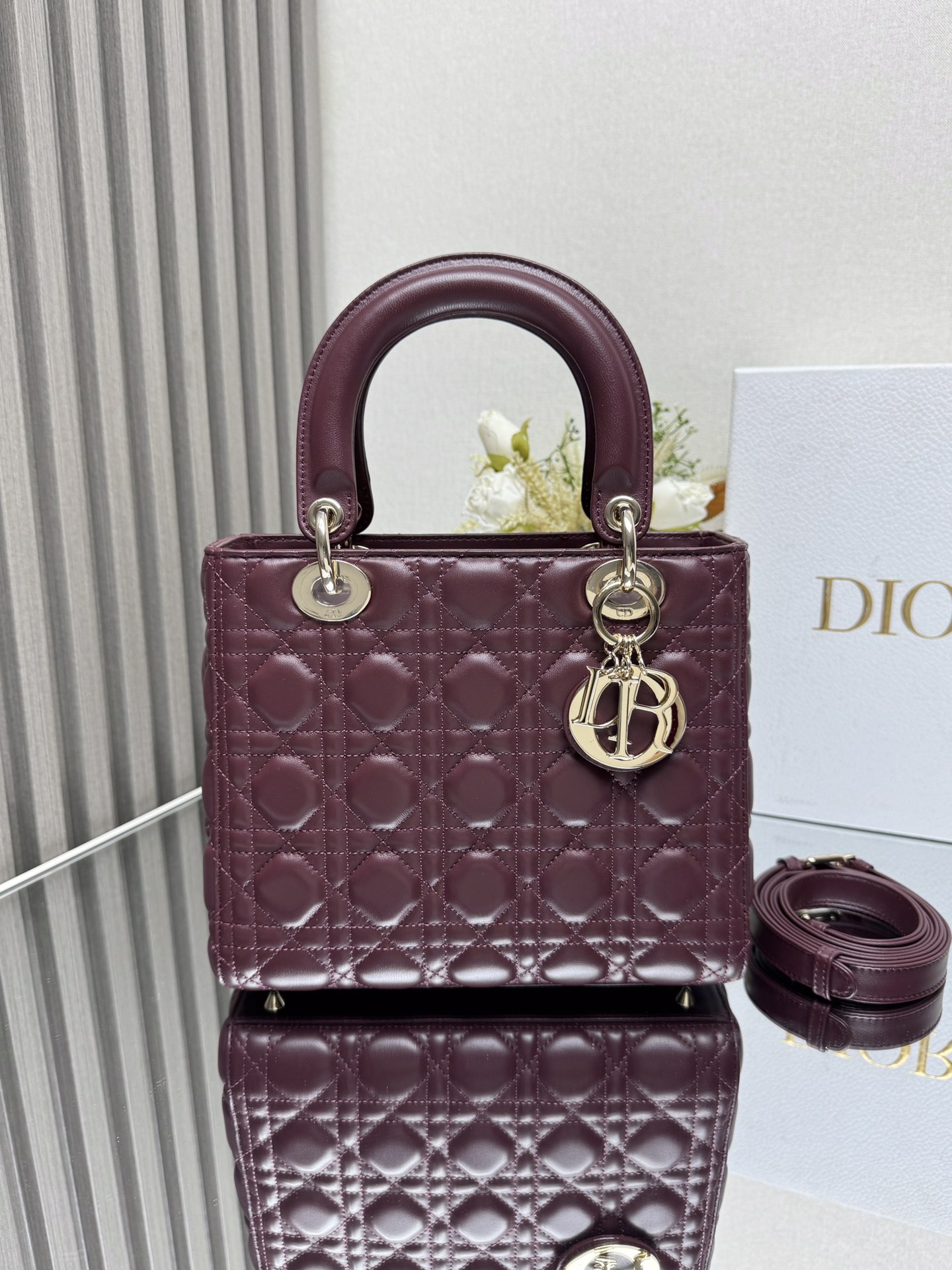 Medium Lady Dior Bag in Dark Red Cannage Lambskin