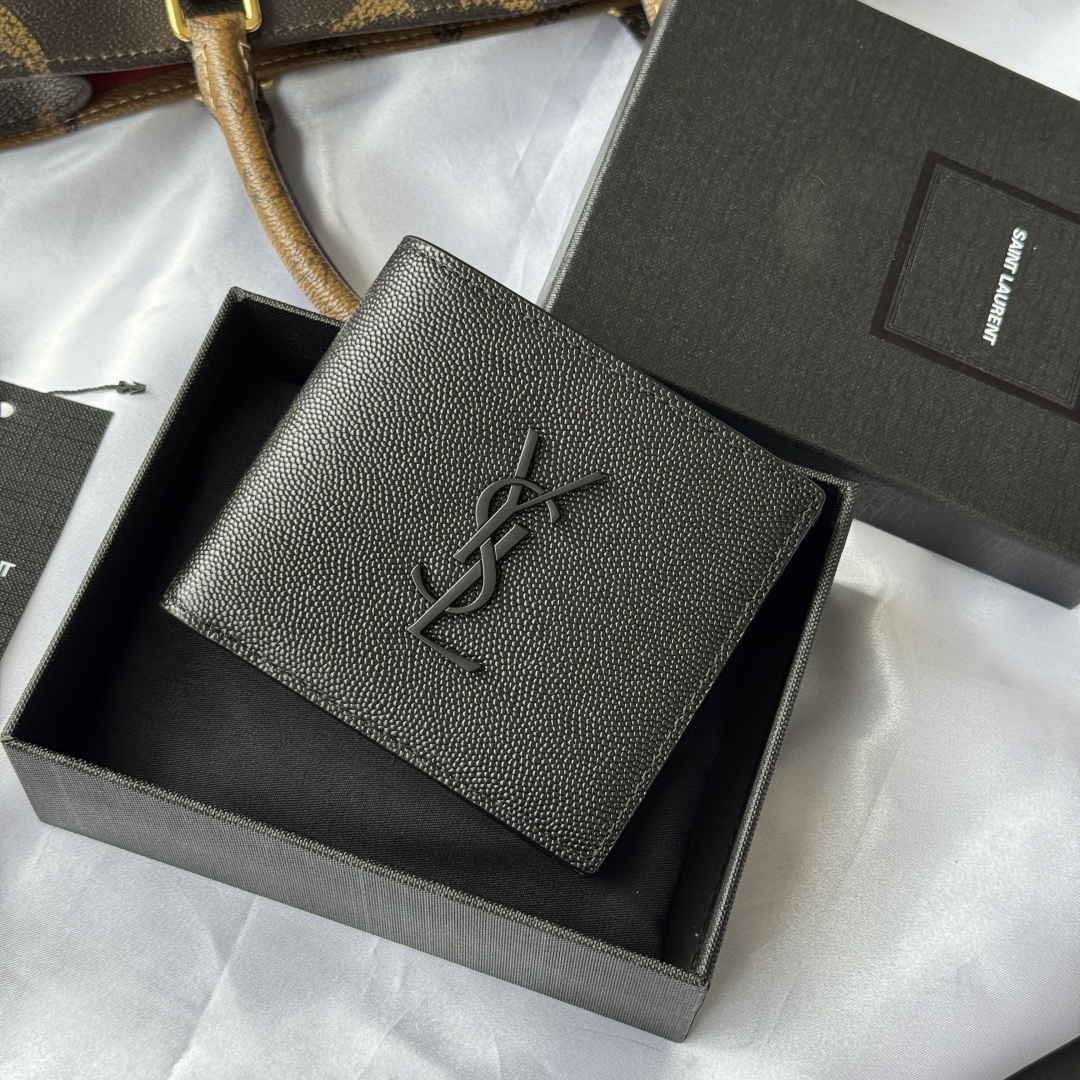 Saint Laurent Black Cassandre East-west Wallet in grained leather