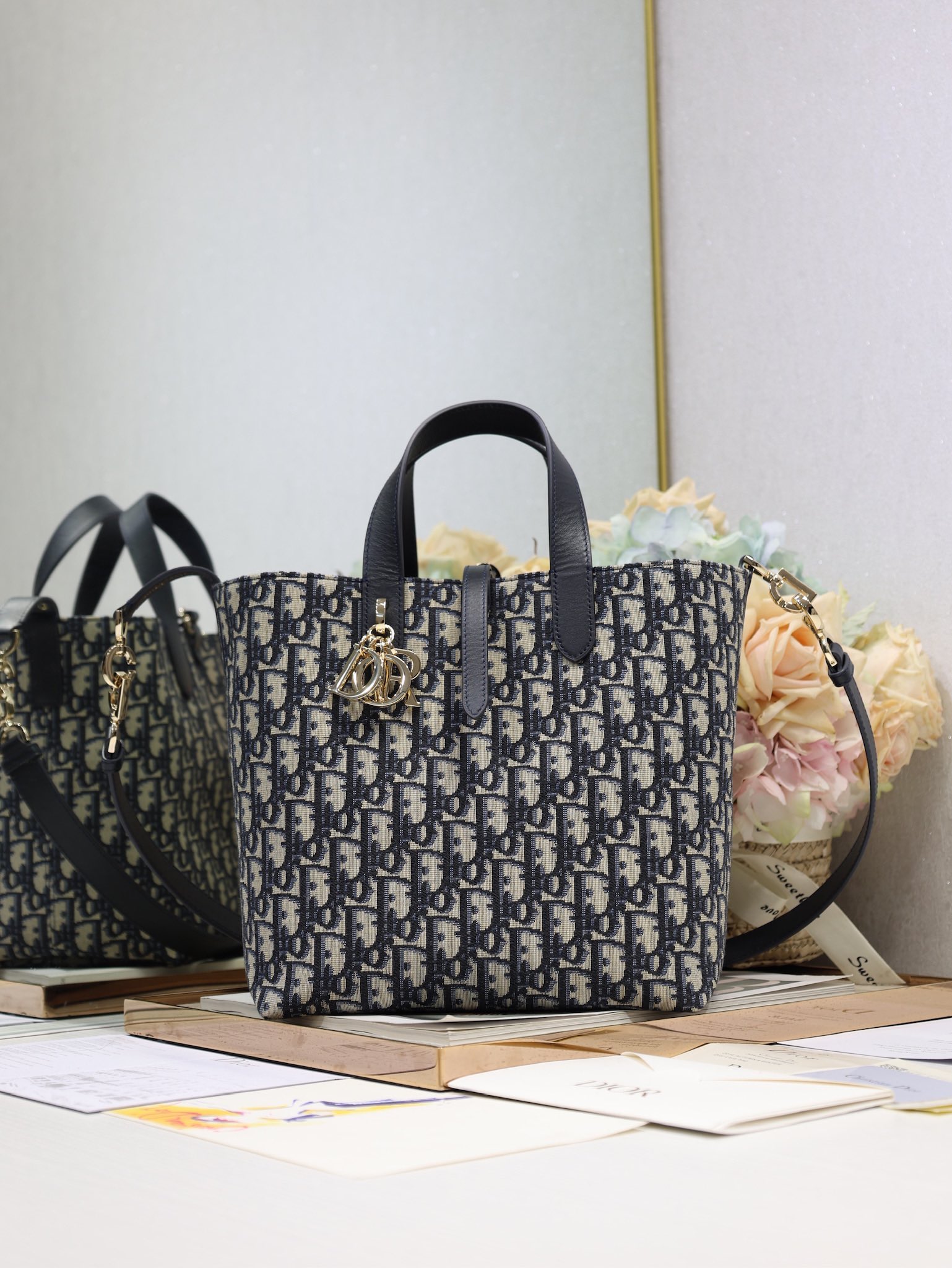 Dior Medium Vertical Toujours in Blue Oblique Canvas