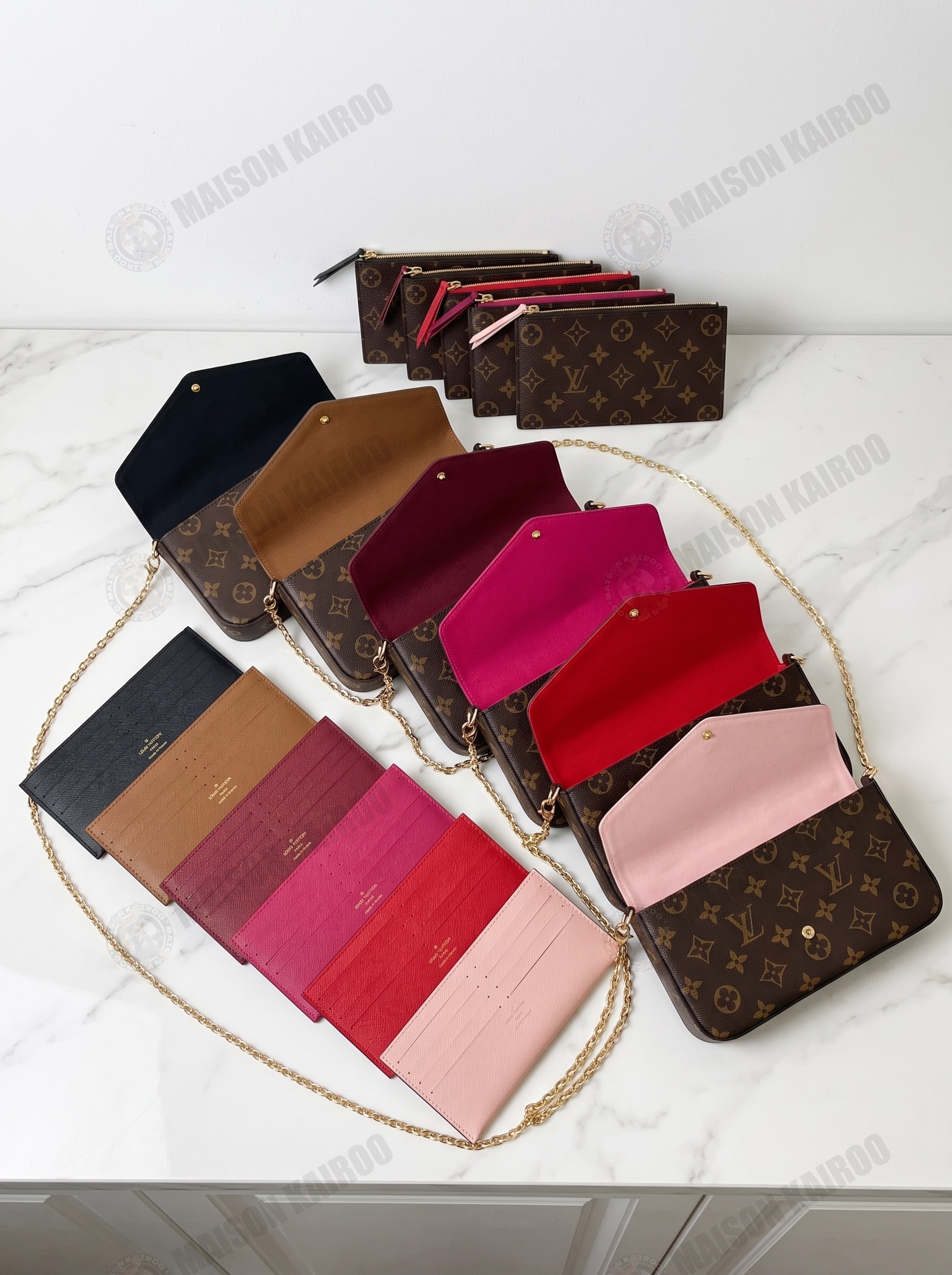 Louis Vuitton LV Felicie Pochette 3-in-1 Monogram Canvas Chain Flat Envelope Shoulder Bag - KAIROO