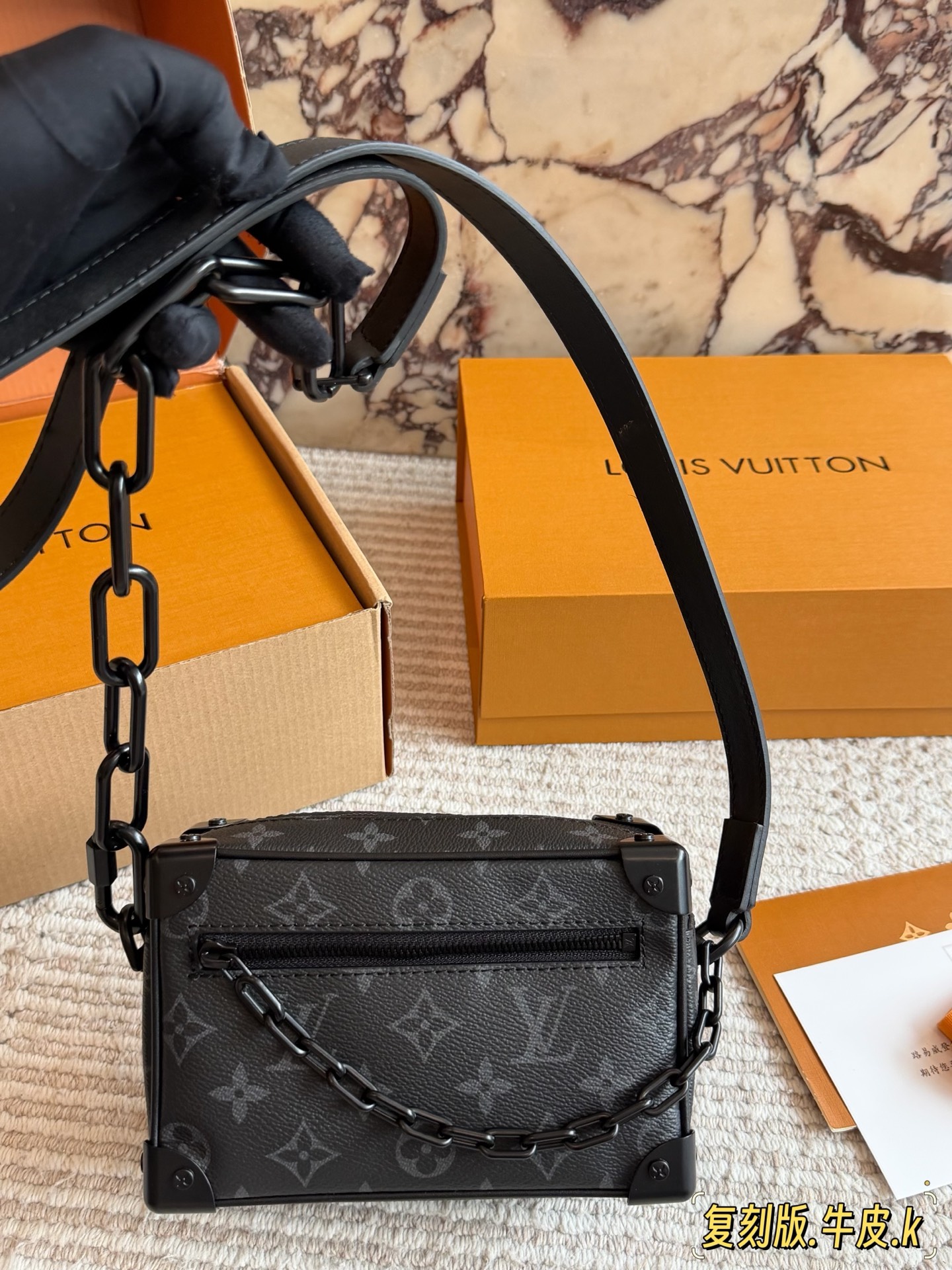 Louis Vuitton LV Mini Soft Trunk Eclipse Monogram Canvas Matte Thick Black Chain Crossbody Bag - KAIROO