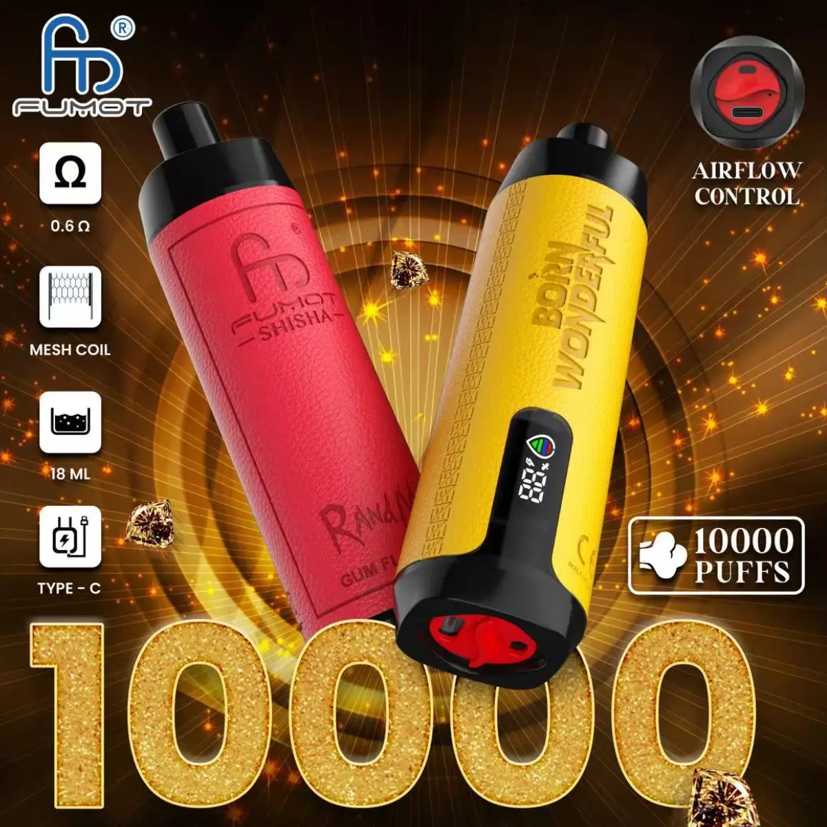 [10pcs] Fumot RandM Shisha 10000 Puffs Disposable Vape 18ml 0.6%