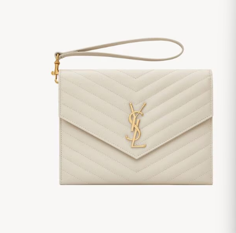 Saint Laurent White Cassandre Flap Pouch in Grained leather