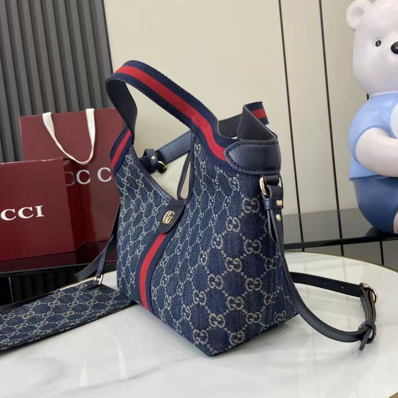 Gucci dark blue canvas tote bag