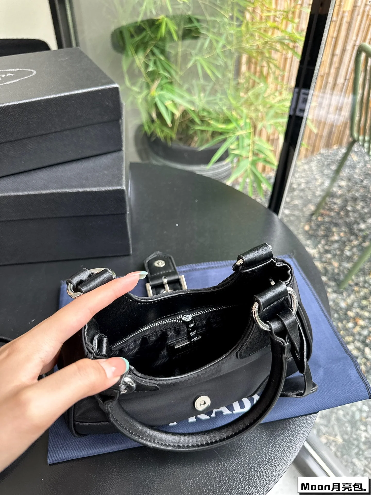 Prada 22 MOON PADDED BAG IN BLACK CALFSKIN WITH STRAP