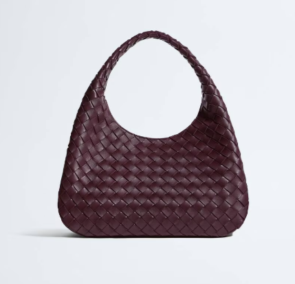 Bottega Veneta Medium Campana Shoulder Bag in Deep mahogany Intrecciato leather