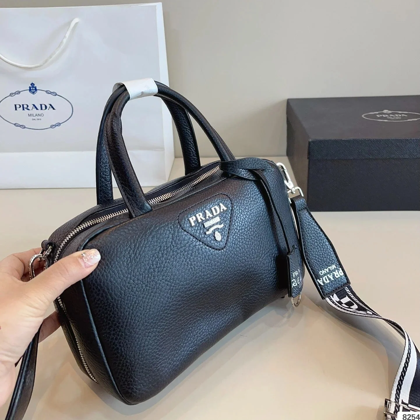 Prada CLASSIC BOSTON BAG 25 IN BLACK GRAINED CALFSKIN