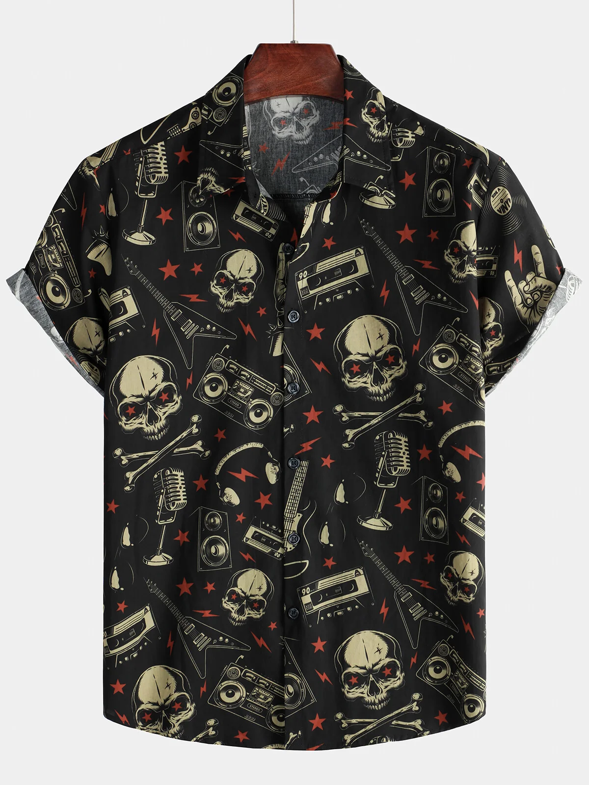 Men's Skull Music Punk Rock and Roll Hawaiian Shirt