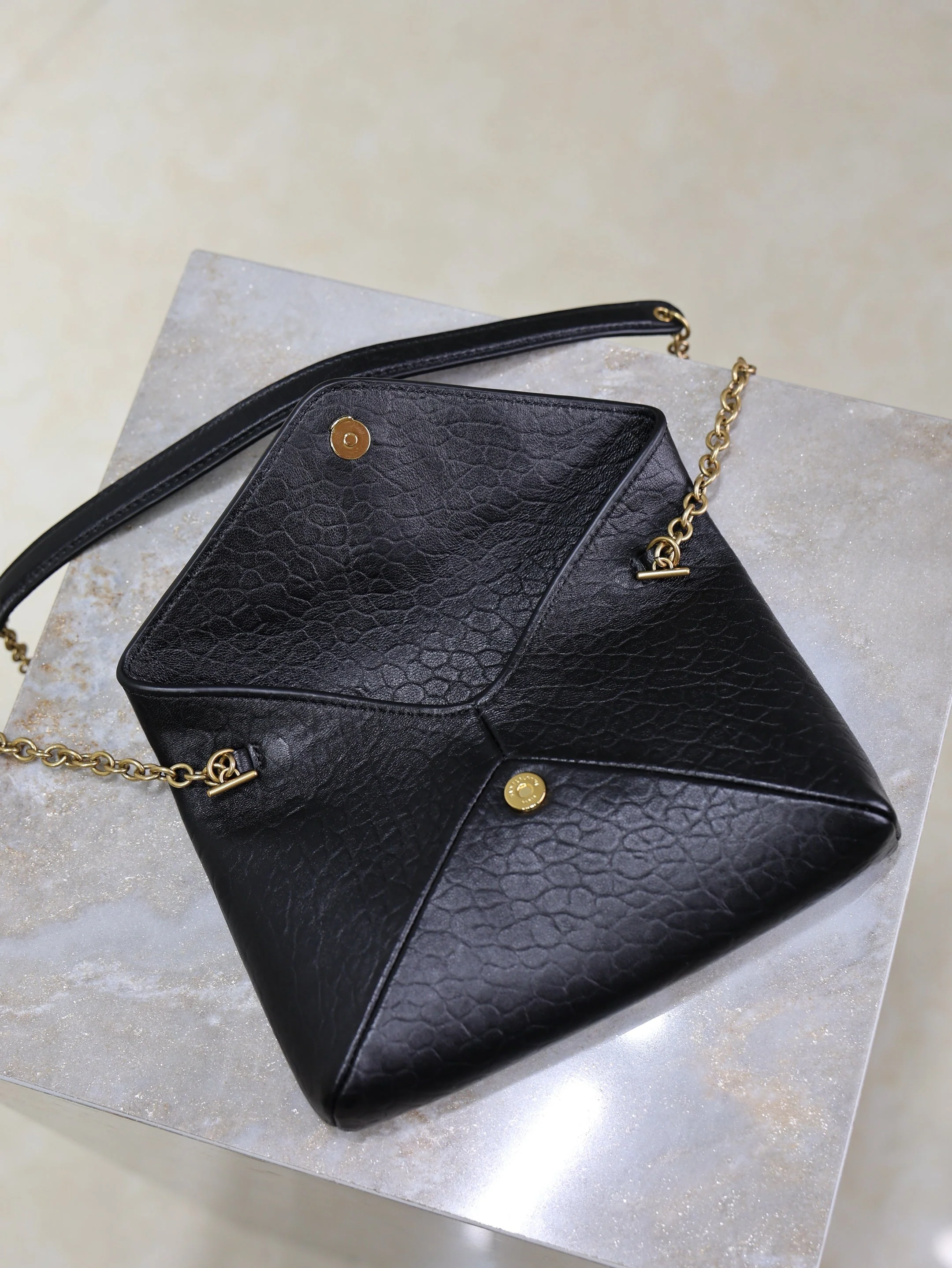 Saint Laurent YSL  Calypso Bag 19cm Black Elephant Leather