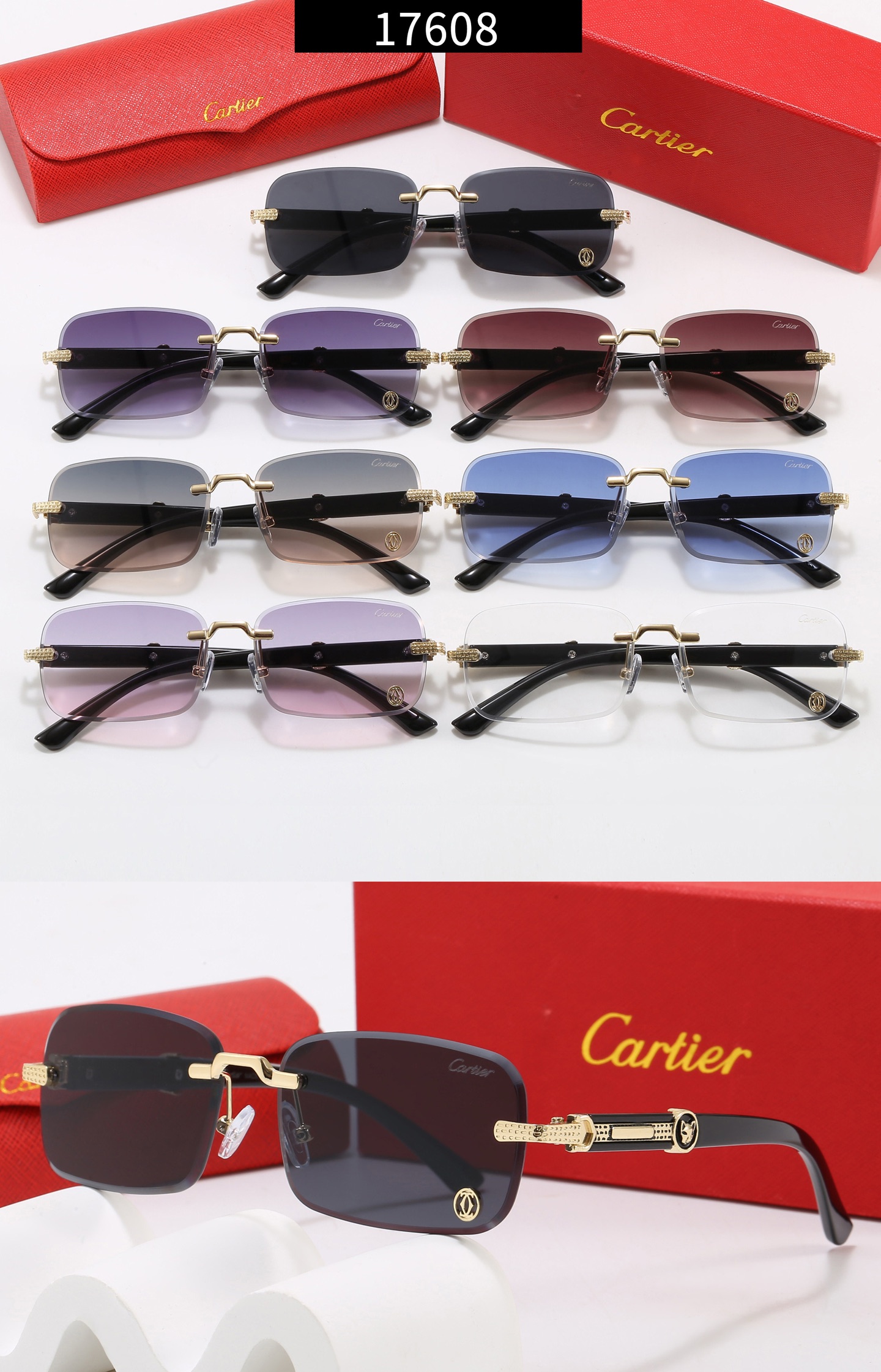 Cartier 3D Panther Head Temple Rimless Rectangular Sunglasses Top quality - KAIROO