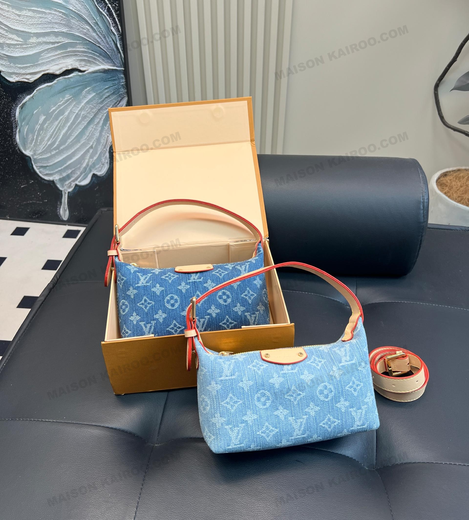 Louis Vuitton LV Remix Pochette Hills Jacquard Monogram Denim Blue Hobo Lunch Box Shoulder Bag - KAIROO