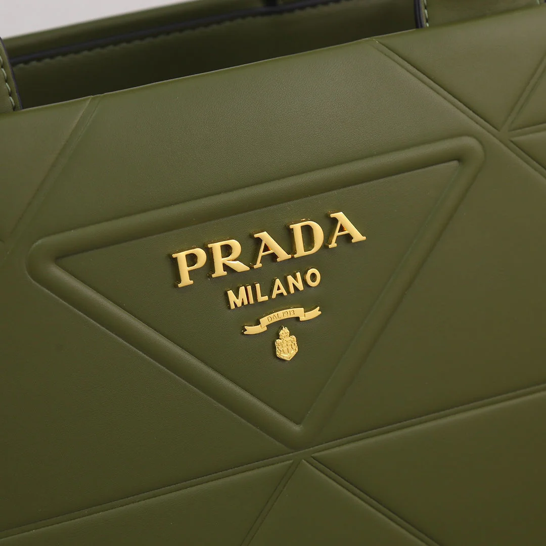 Prada LARGE 39 TOTE IN OLIVE GREEN CALFSKIN GOLD HARDWARE