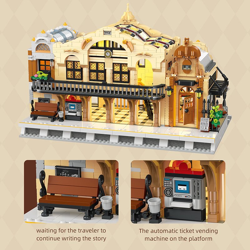 JieStar 89140 - Retro Steam Train Station
