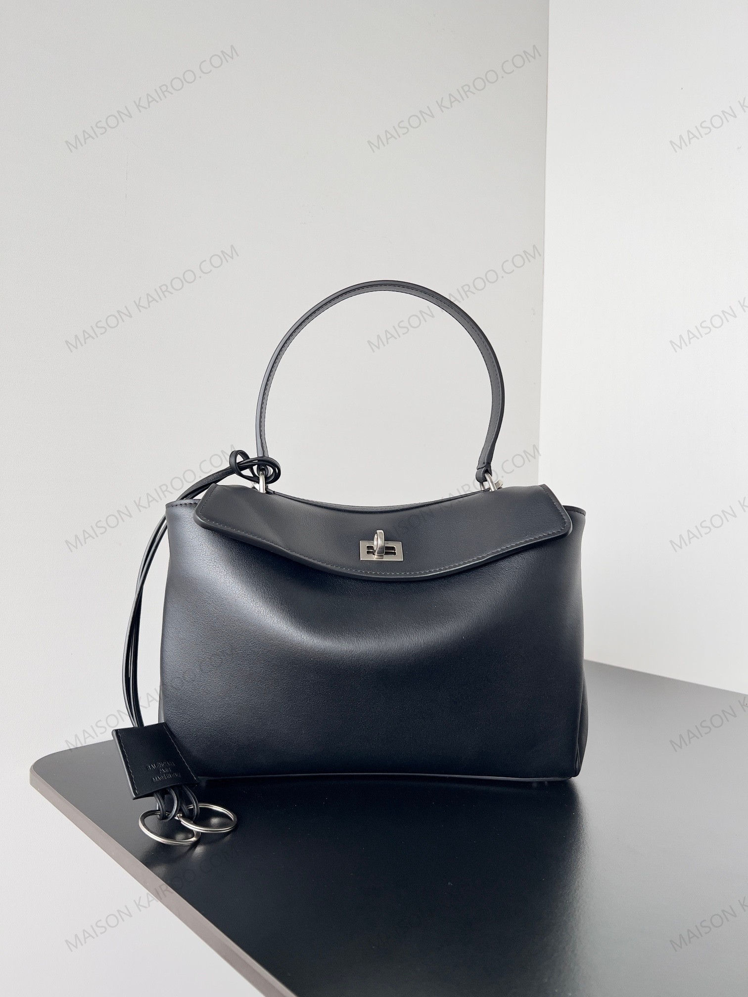 【10A】Balenciaga Rodeo Black Slouchy Smooth Leather Silver Turn Lock Kelly Tote Top Handle Bags - KAIROO