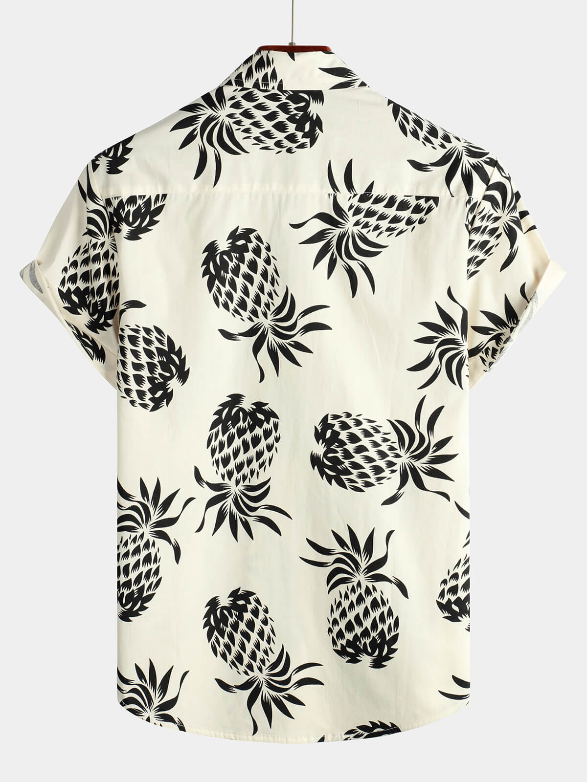 Men's Beige Pineapple Print Cotton Hawaiian Summer Beach Button-Up Short Sleeve Shirt