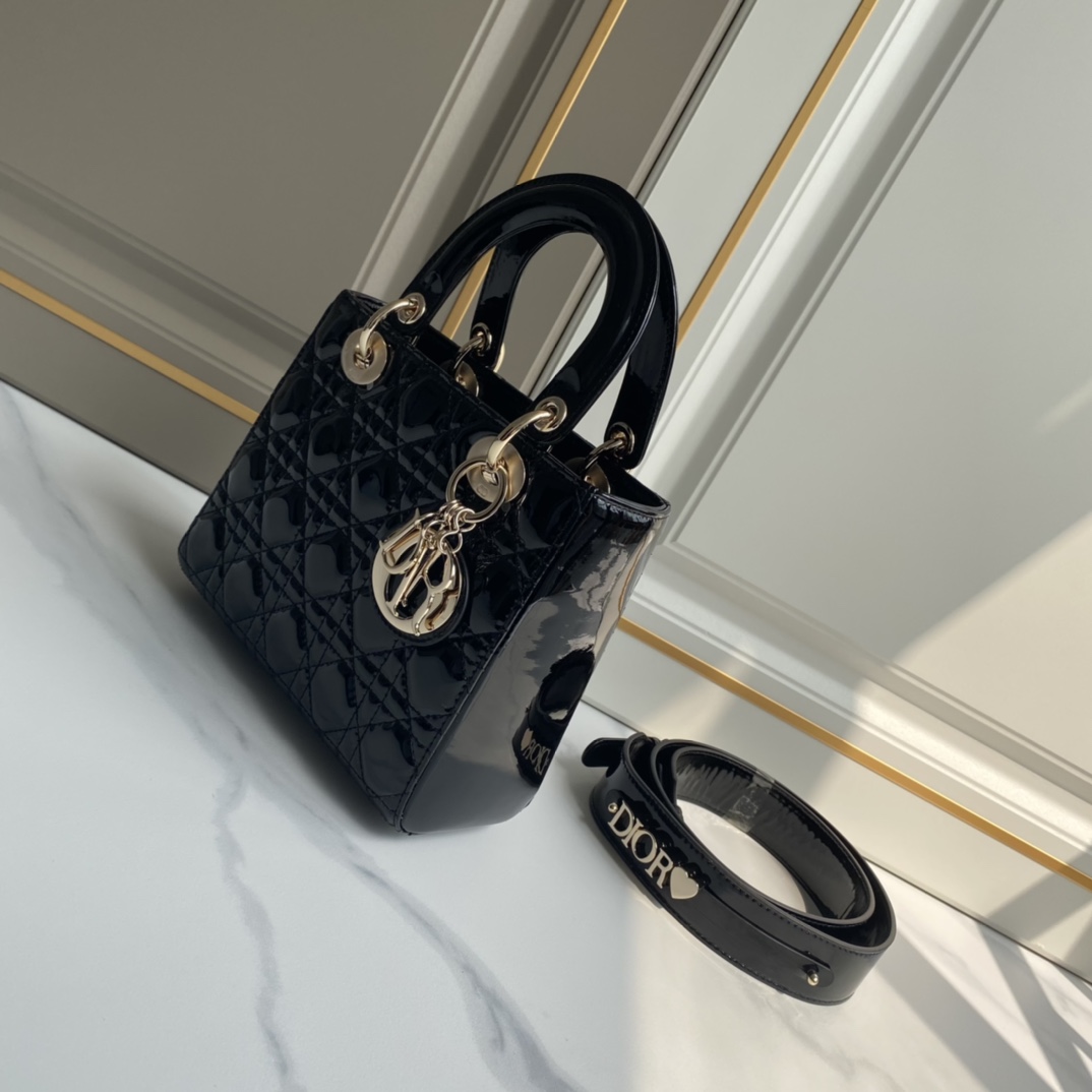 Small Lady Dior My ABC Bag in Black Patent Cannage Calfskin