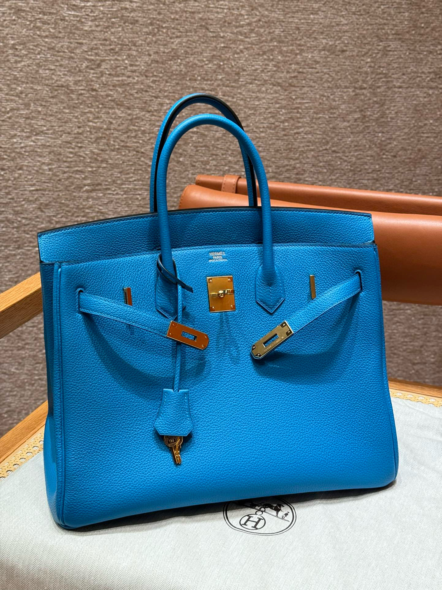 Hermes Blue Frida Togo Birkin 35 Bag
