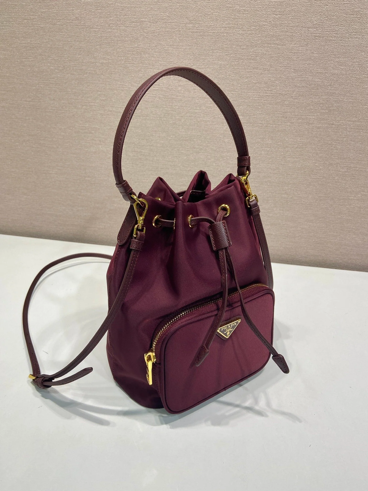 Prada  bucket bag 23 burgundy nylon fabric 280826