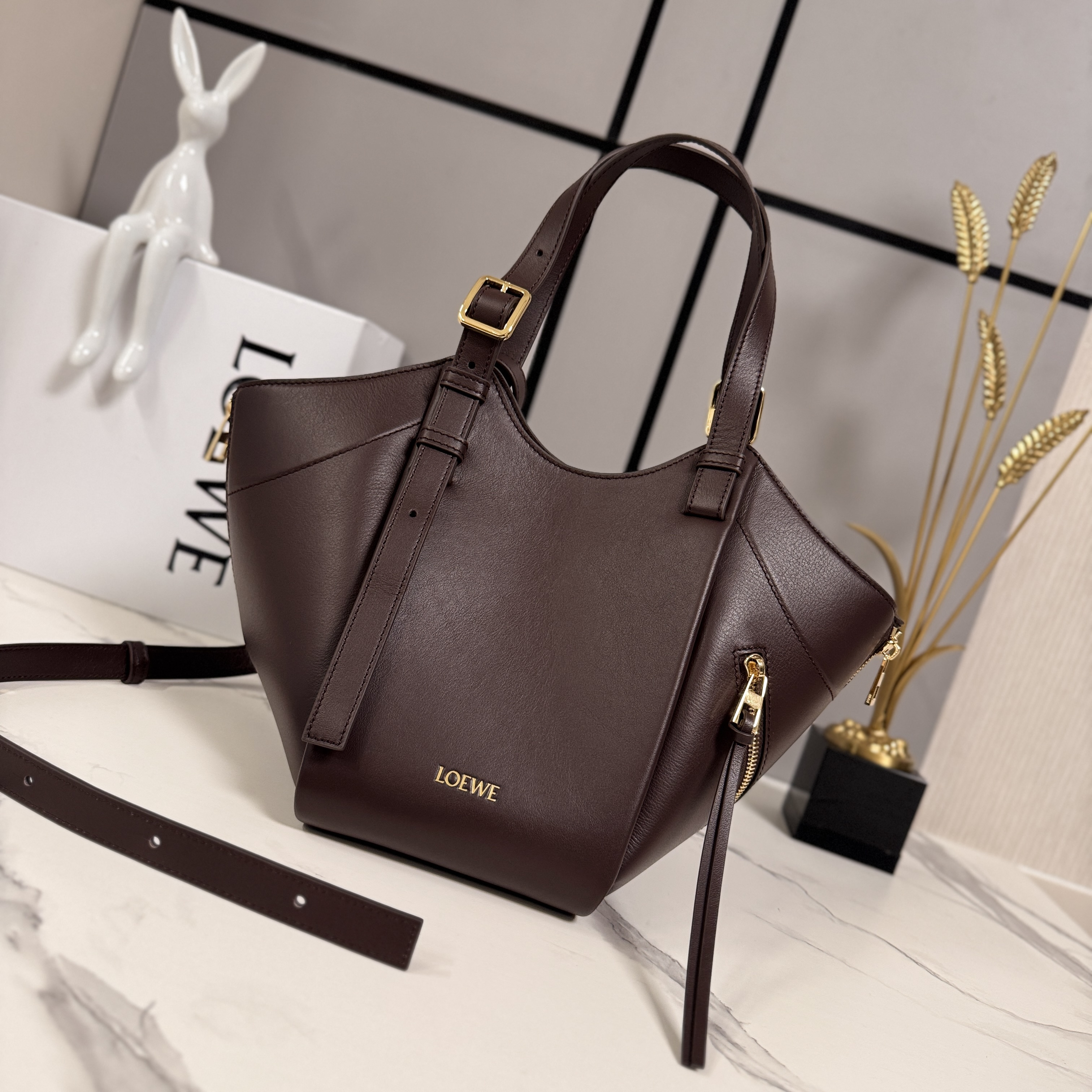 Loewe Hammock Flip Bag in Classic Calfskin-Dark Brown