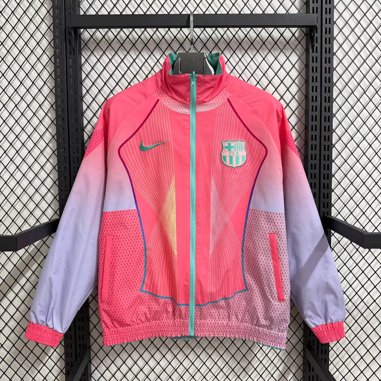 Barcelona Pink Green Special Edition Reversible Waterproof Windbreaker S1073