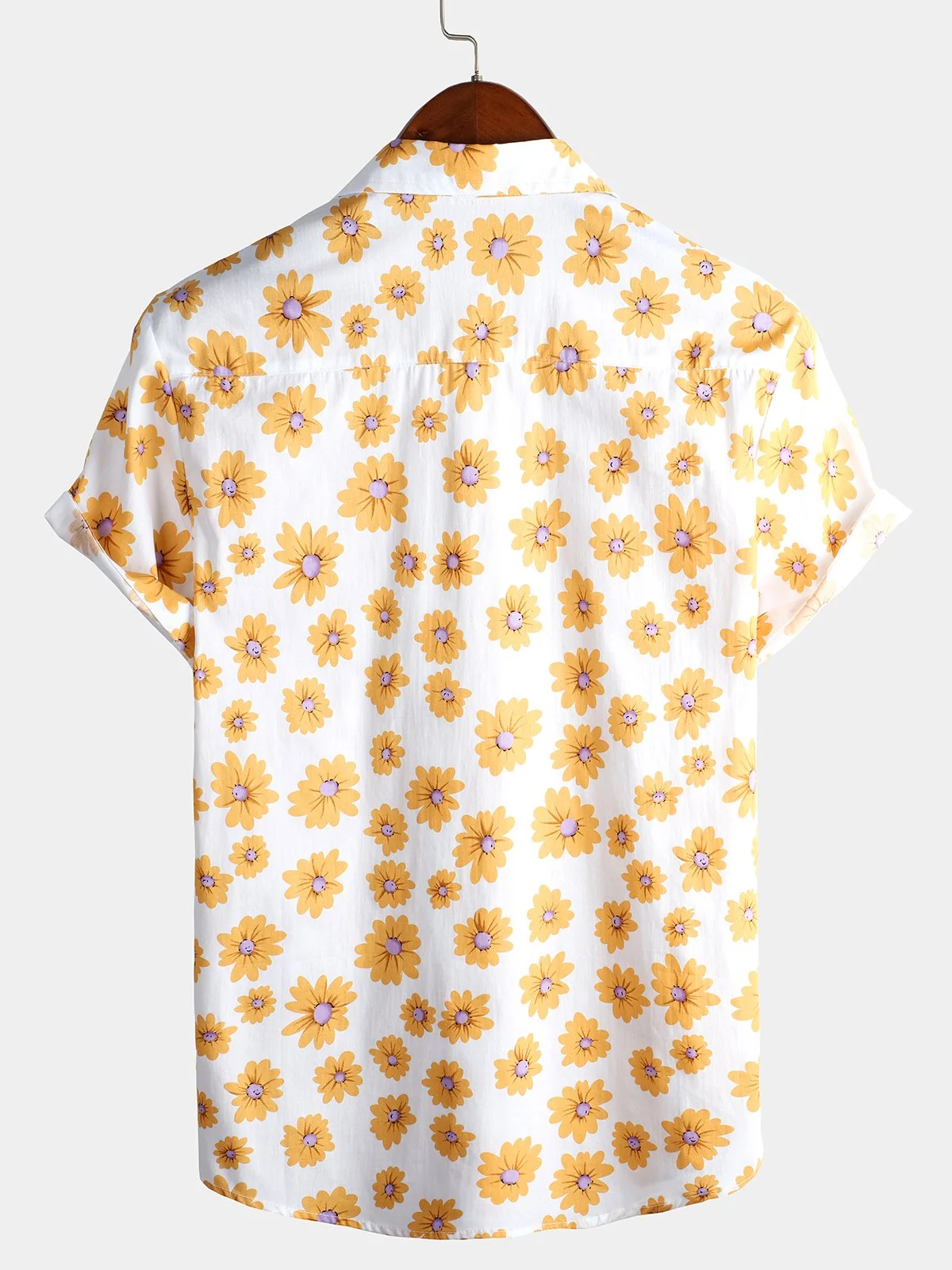 Men's Tropical Hawaiian Daisy Floral Print Cotton Shirt