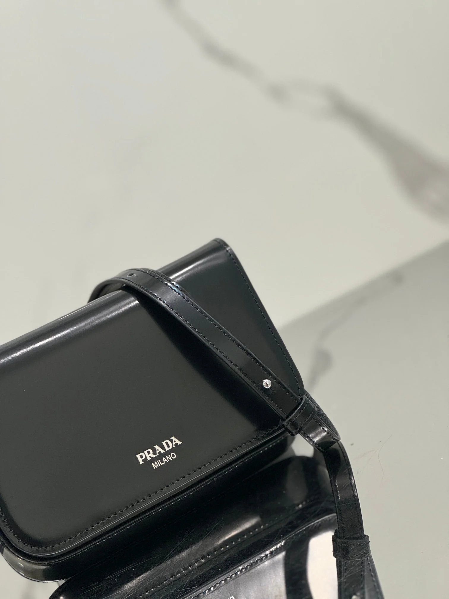 Prada FLAP BAG 18 IN BLACK SHINY CALFSKIN