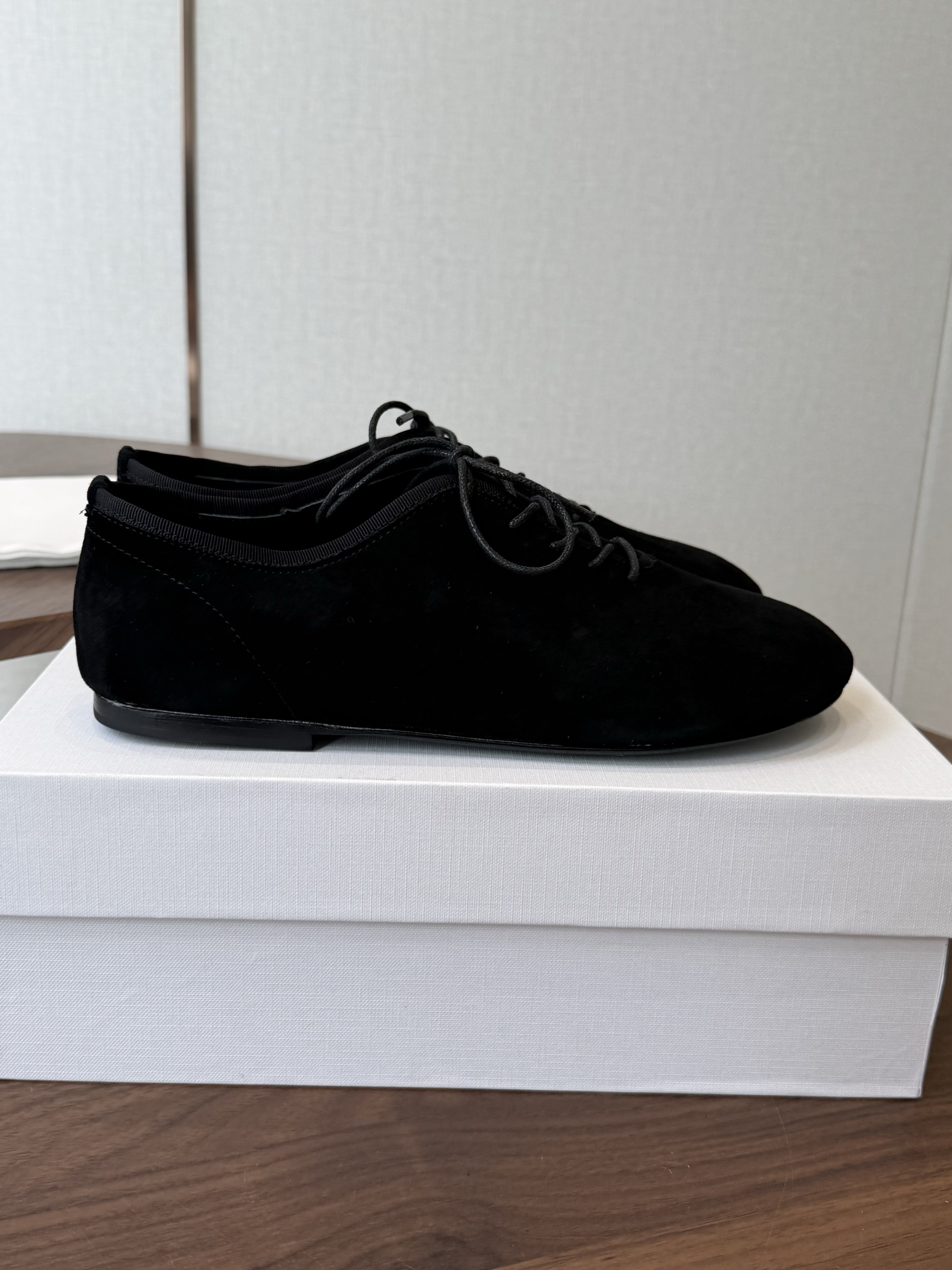 The Row Low Suede Race-up Loafer