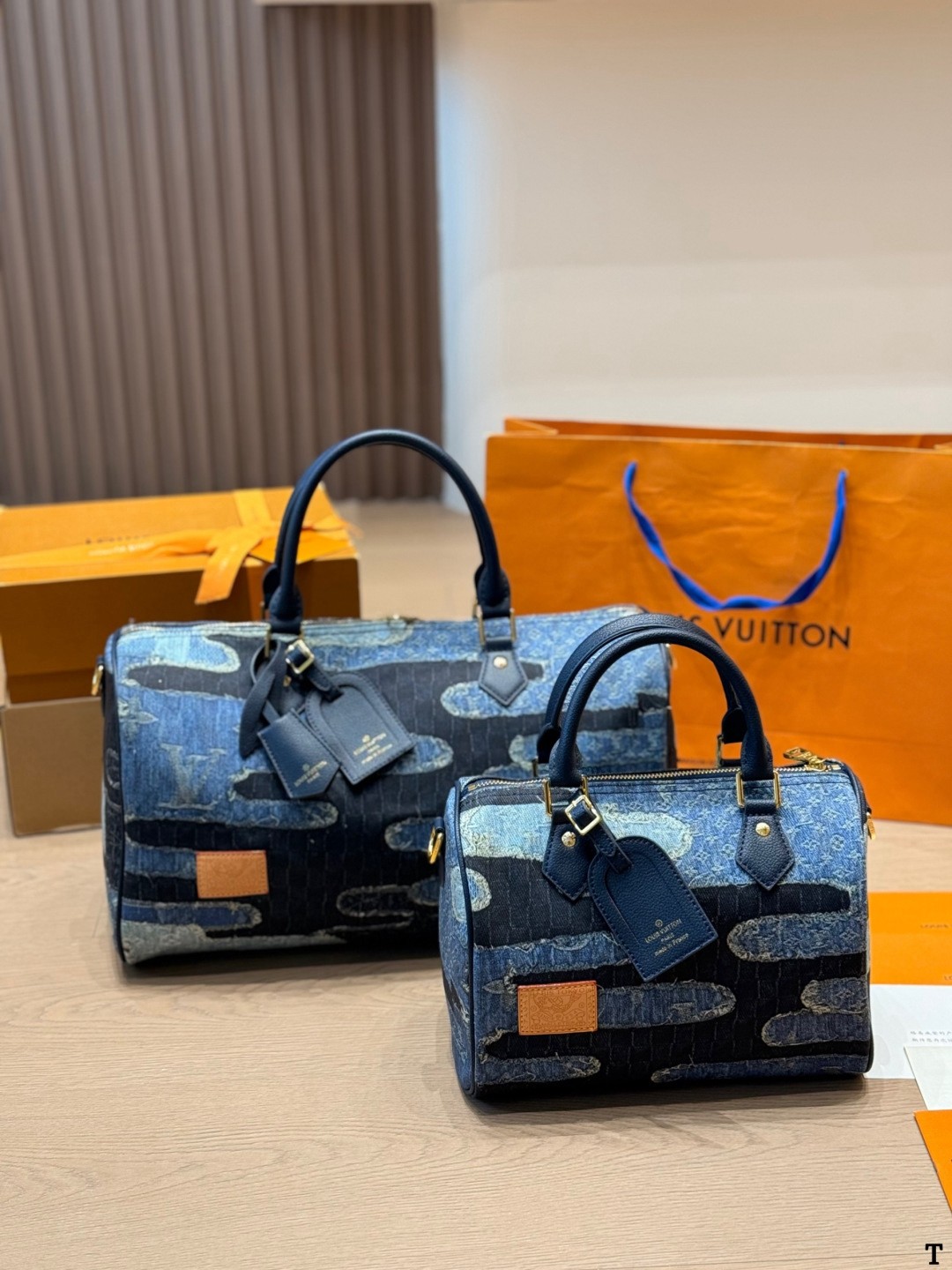 Louis Vuitton LV Speedy 25/30/40 Denim Camo Blue Patchwork Monogram Boston Travel Top Handle Bag - KAIROO