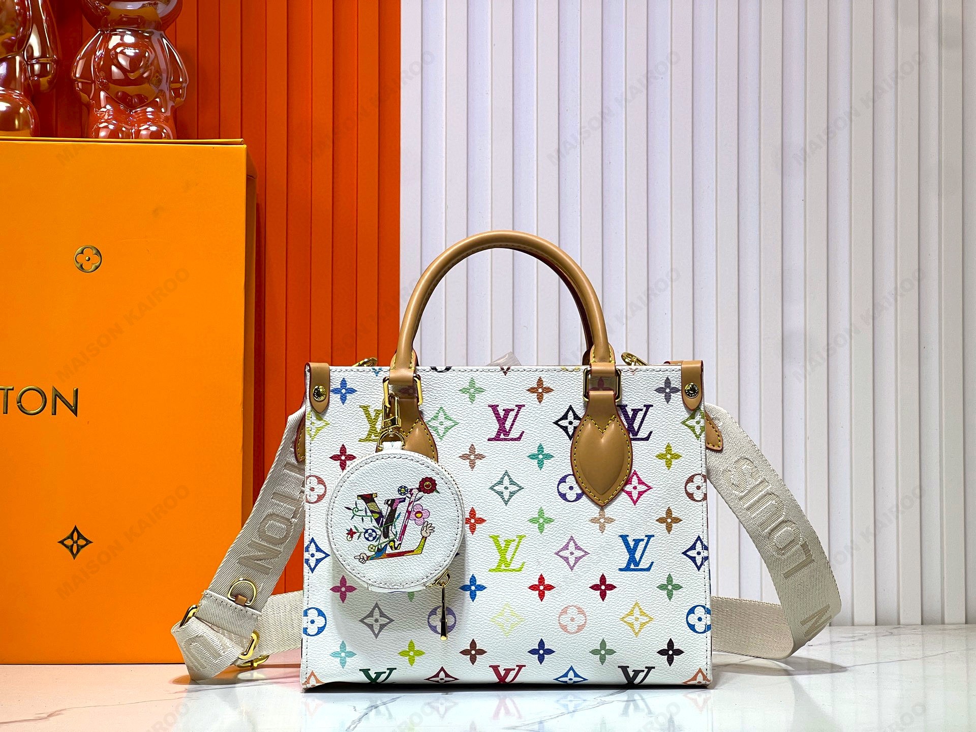 Louis Vuitton LV x TM OnTheGo PM Multicolor Monogram Canvas Coin Purse Woven Strap Top Handle Tote Bag - KAIROO