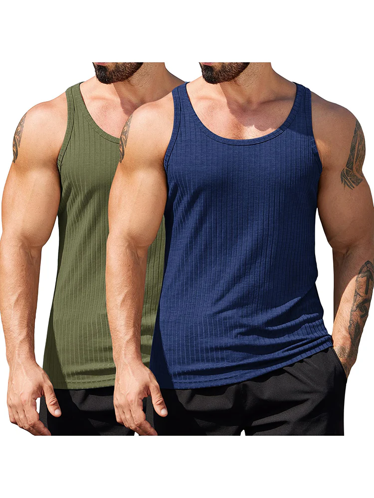 Gym Muscle 2 Packs Ribbed Knit Tank Top (US Only)