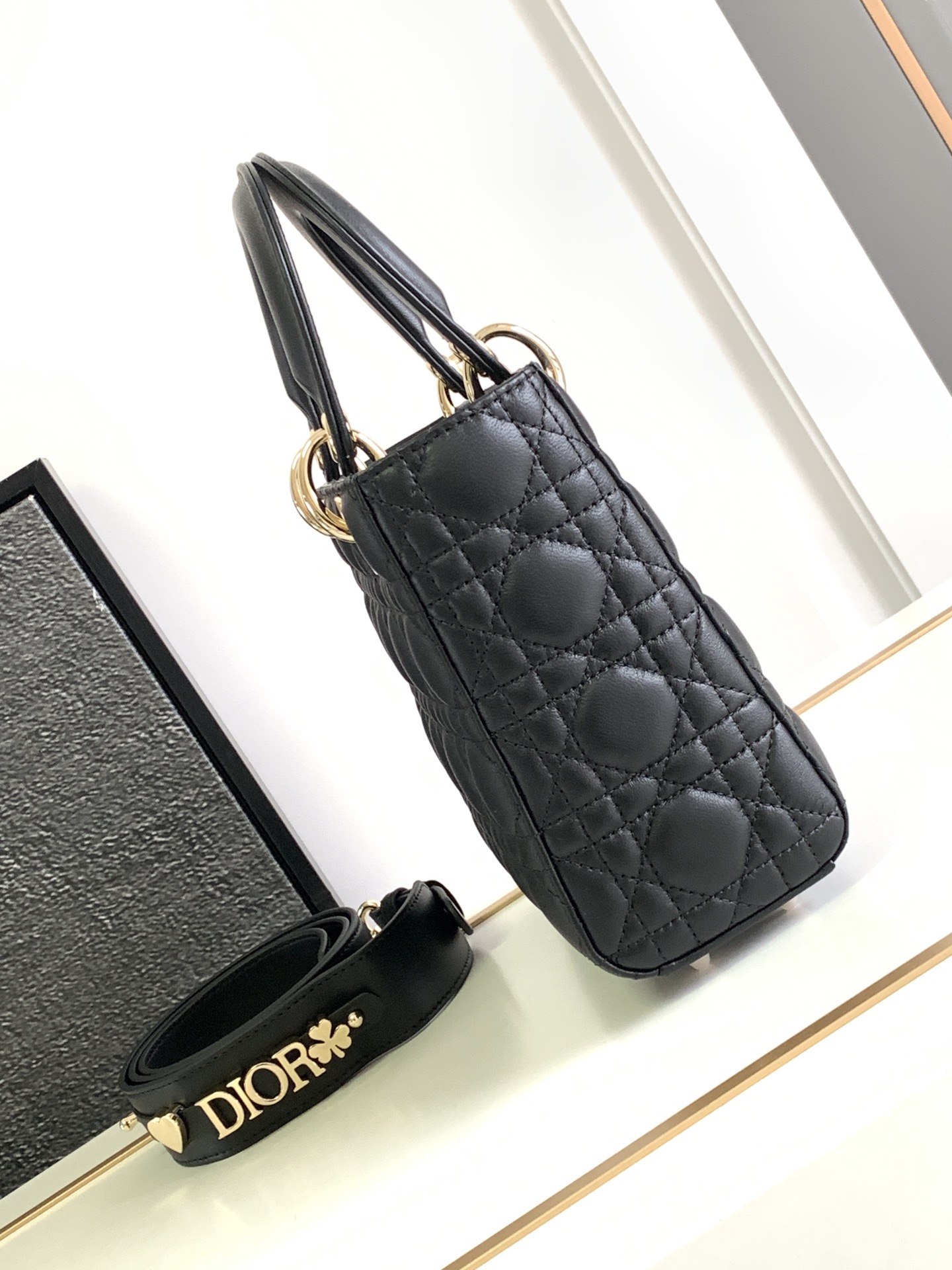 Small Lady Dior My ABC Bag in Nude Black Cannage Lambskin