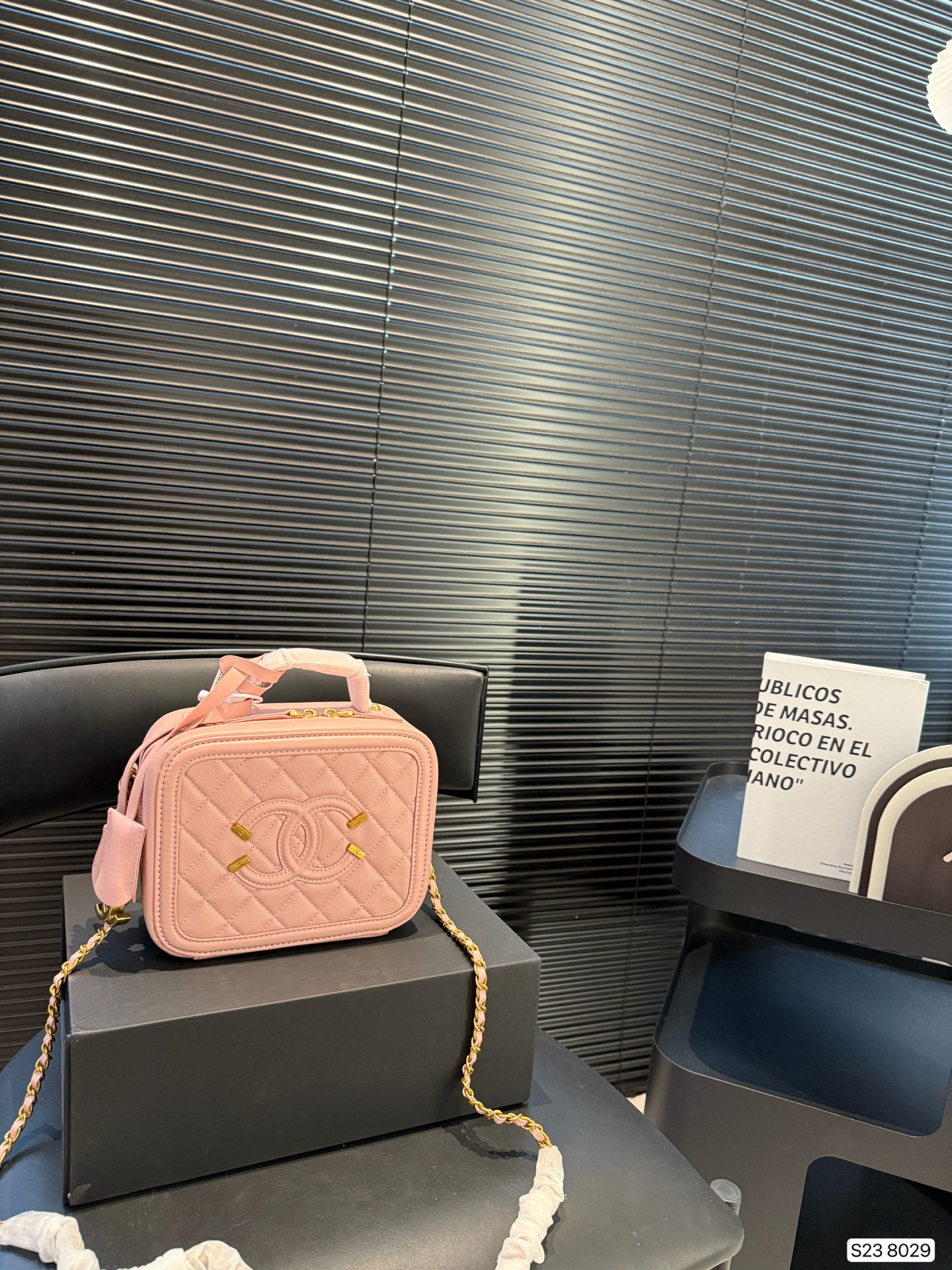 Chanel Small Square Vanity Case Quilted Caviar Leather CC Logo Filigree Top Handle Crossbody Bag - KAIROO
