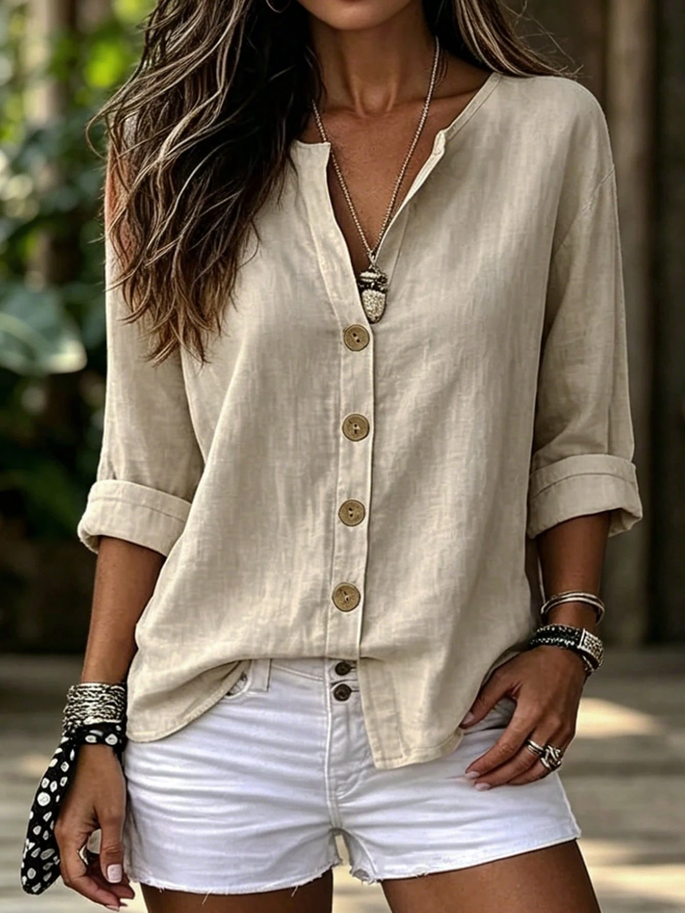 Women's Smooth Woven Minimal Casual Summer Blouse