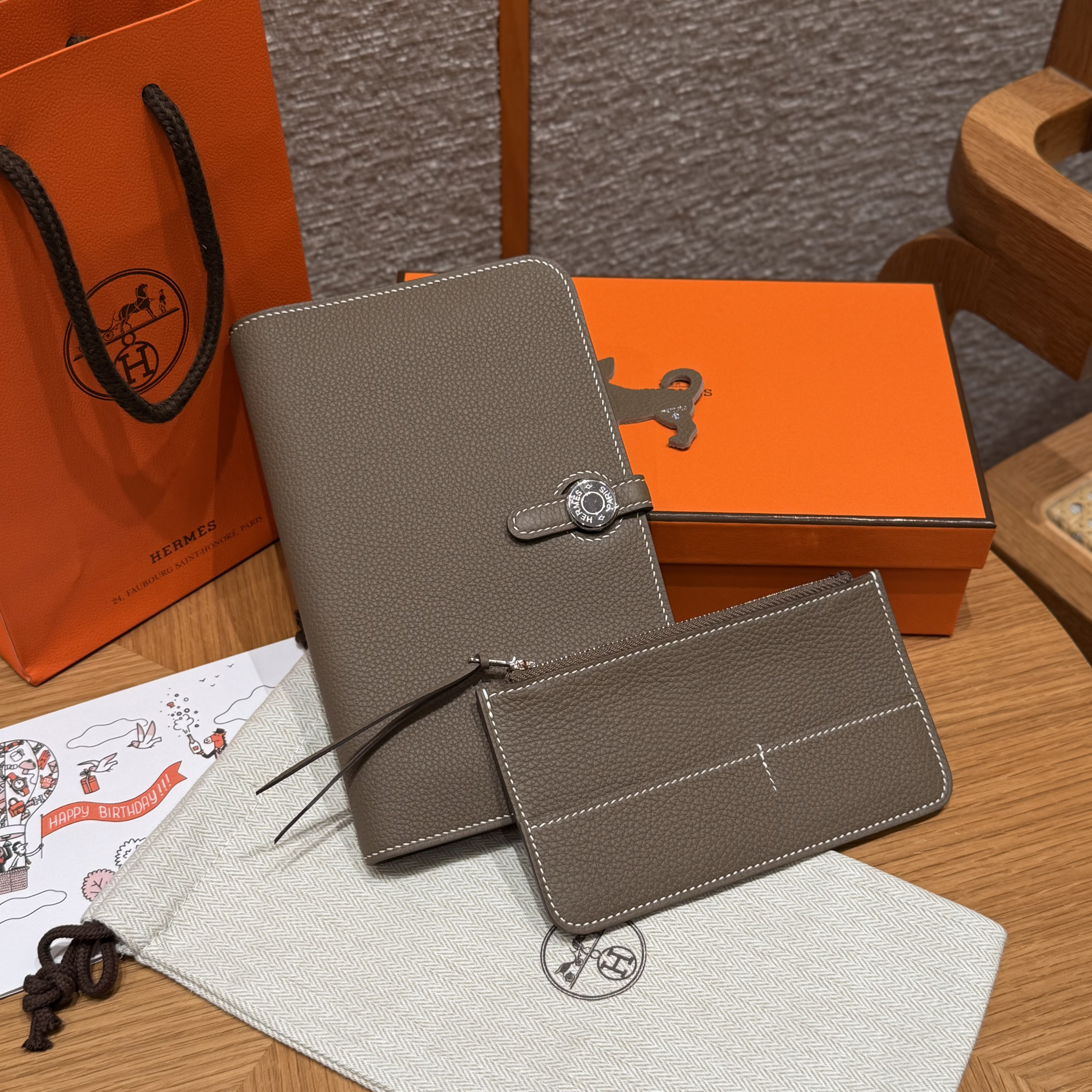 Hermes Etoupe Togo Dogon Purse Wallet