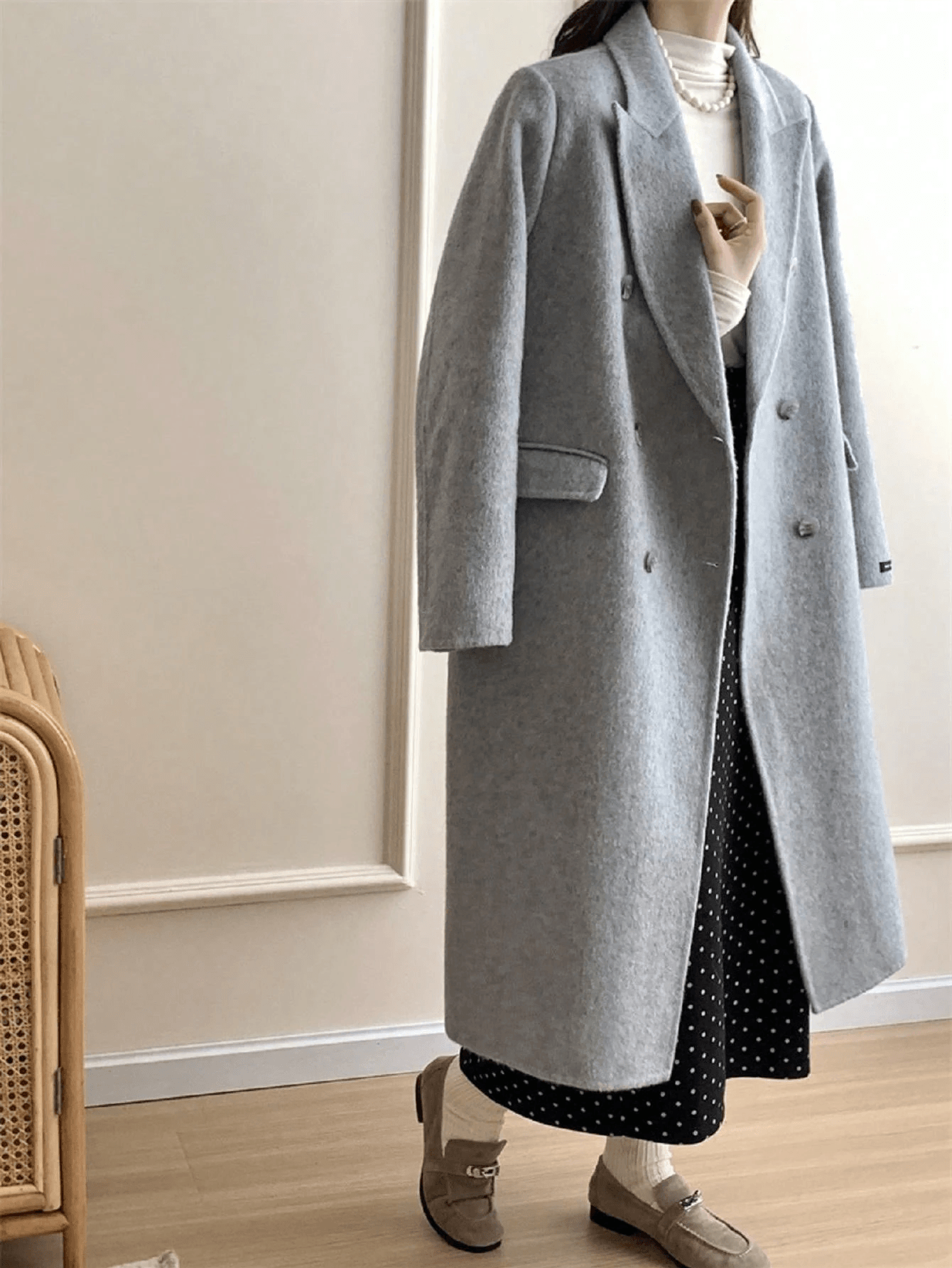 Women Double Breasted Wool Blend Casual Winter Coat