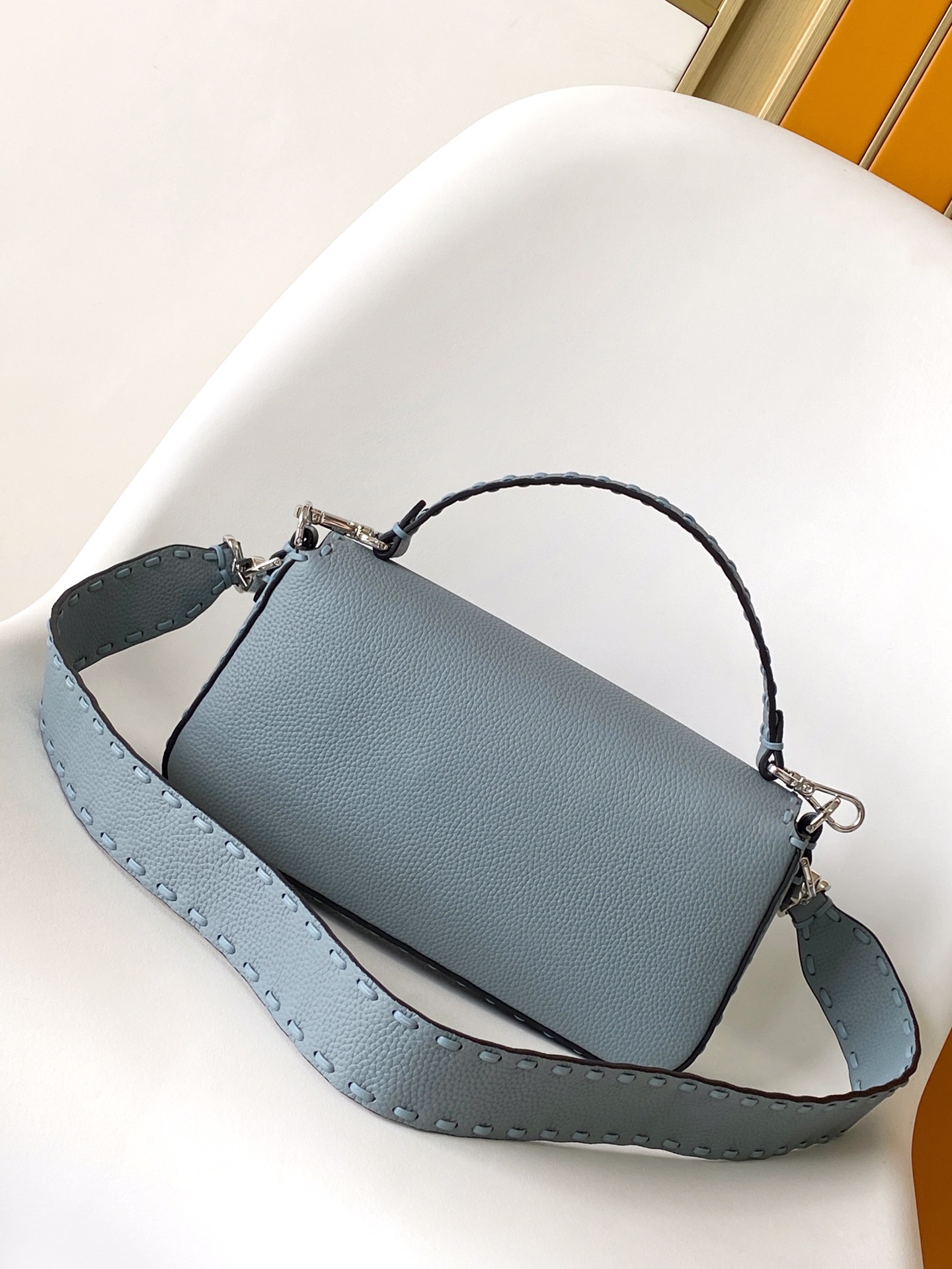 Fendi Medium Selleria Baguette Leather Bag-Blue