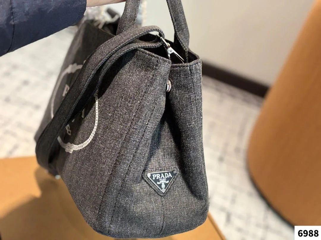 Prada CANAPA TOTE BAG 30 IN GREY DENIM