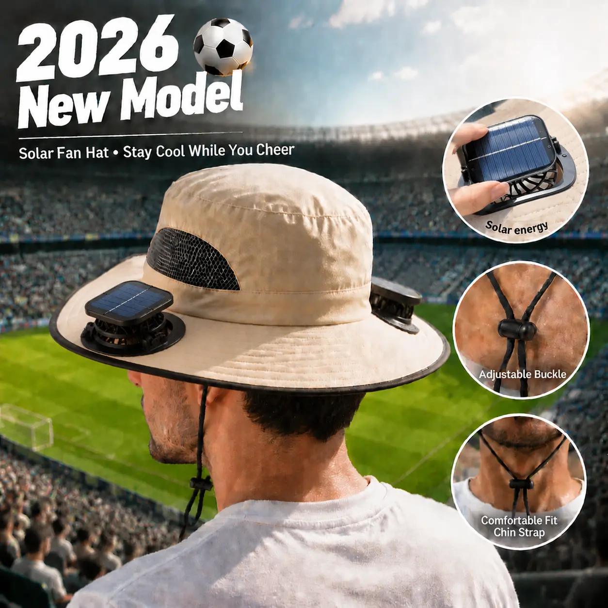Dual Solar-Powered Cooling Fan Hat - Wide Brim UPF Sun Protection Bucket Hat with Rechargeable Hands-Free USB Fans for Fishing, Golf & Yard Work