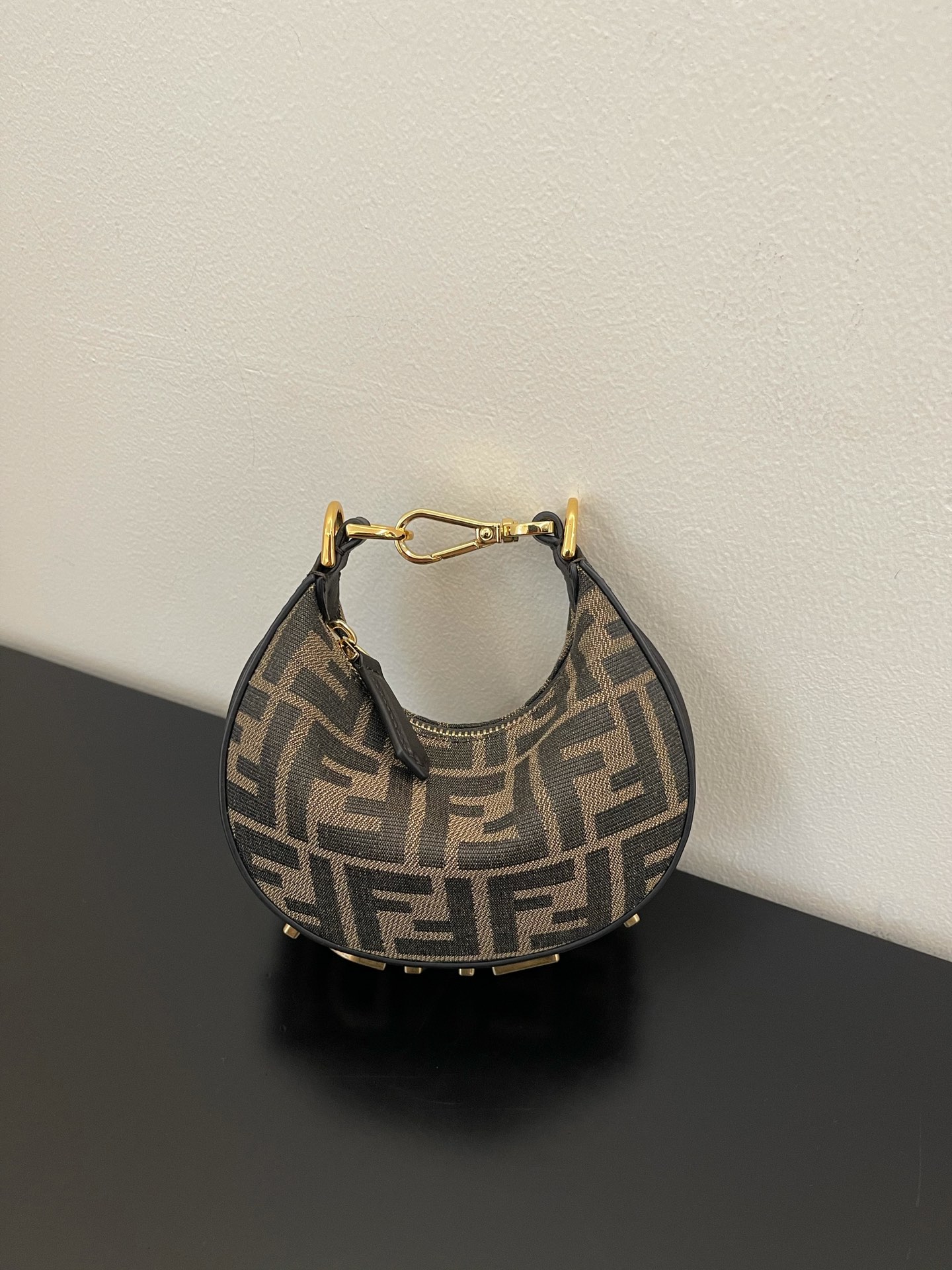 Fendi Brown Crescent Shaped FF Monogram Jacquard Canvas Hobo Bag with Bottom Logo - KAIROO