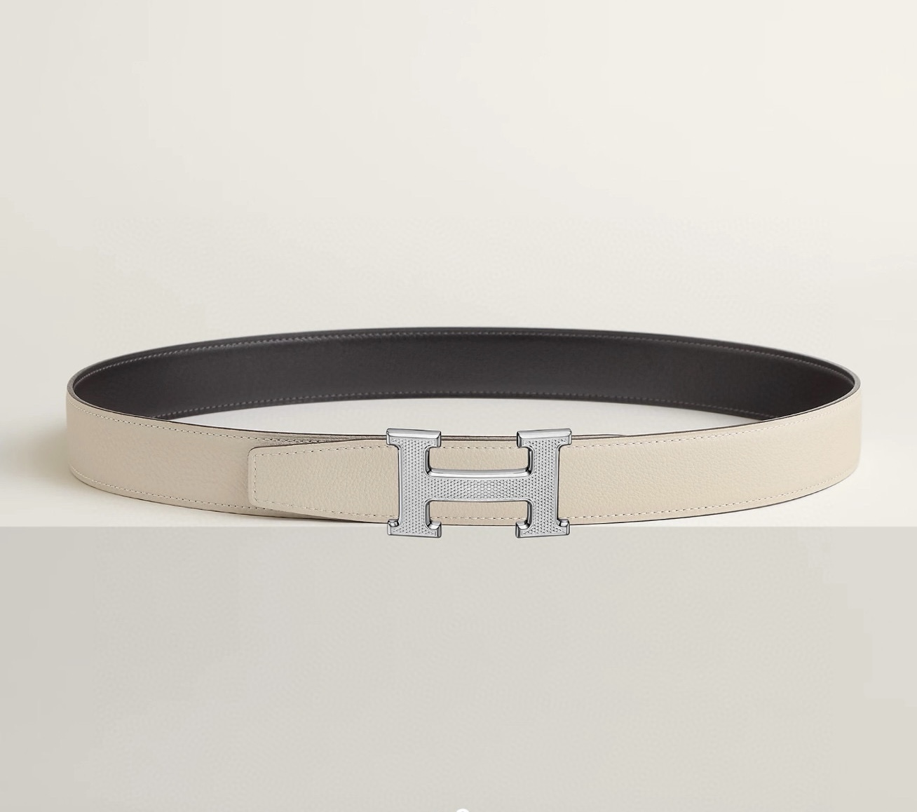 Hermes H Guilochee Reversible Leather Belt 32mm