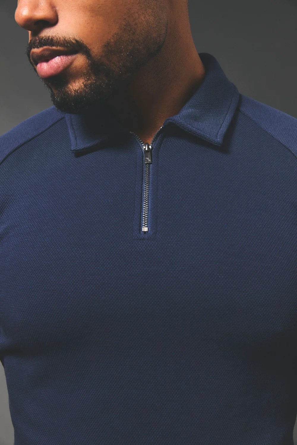 Zip Neck Polo Shirt in Navy
