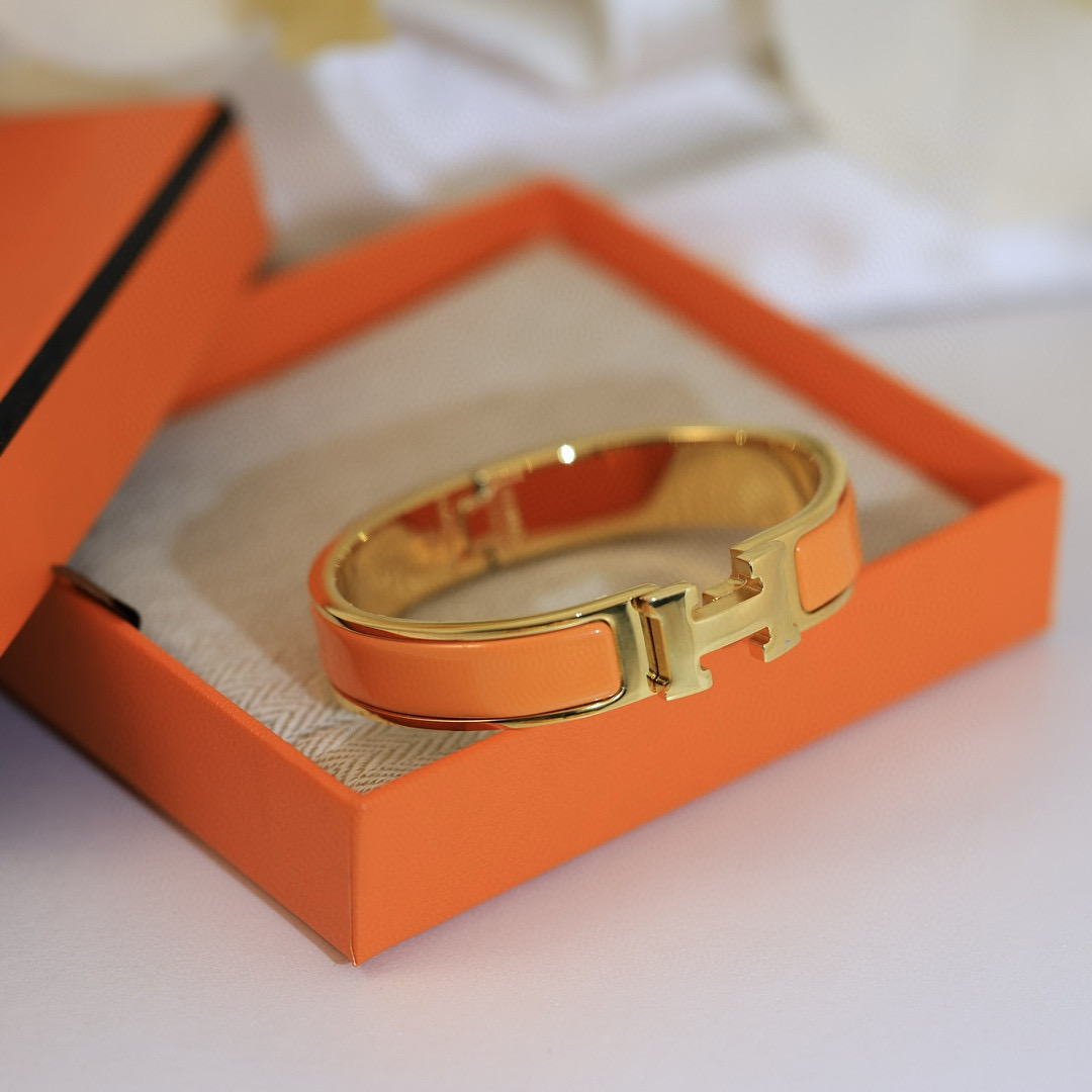 Hermes Orange Clic H Enamel Bracelet