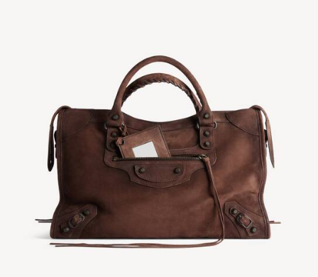 𝐁alenciaga Le City Bag Medium in dark Brown Suede