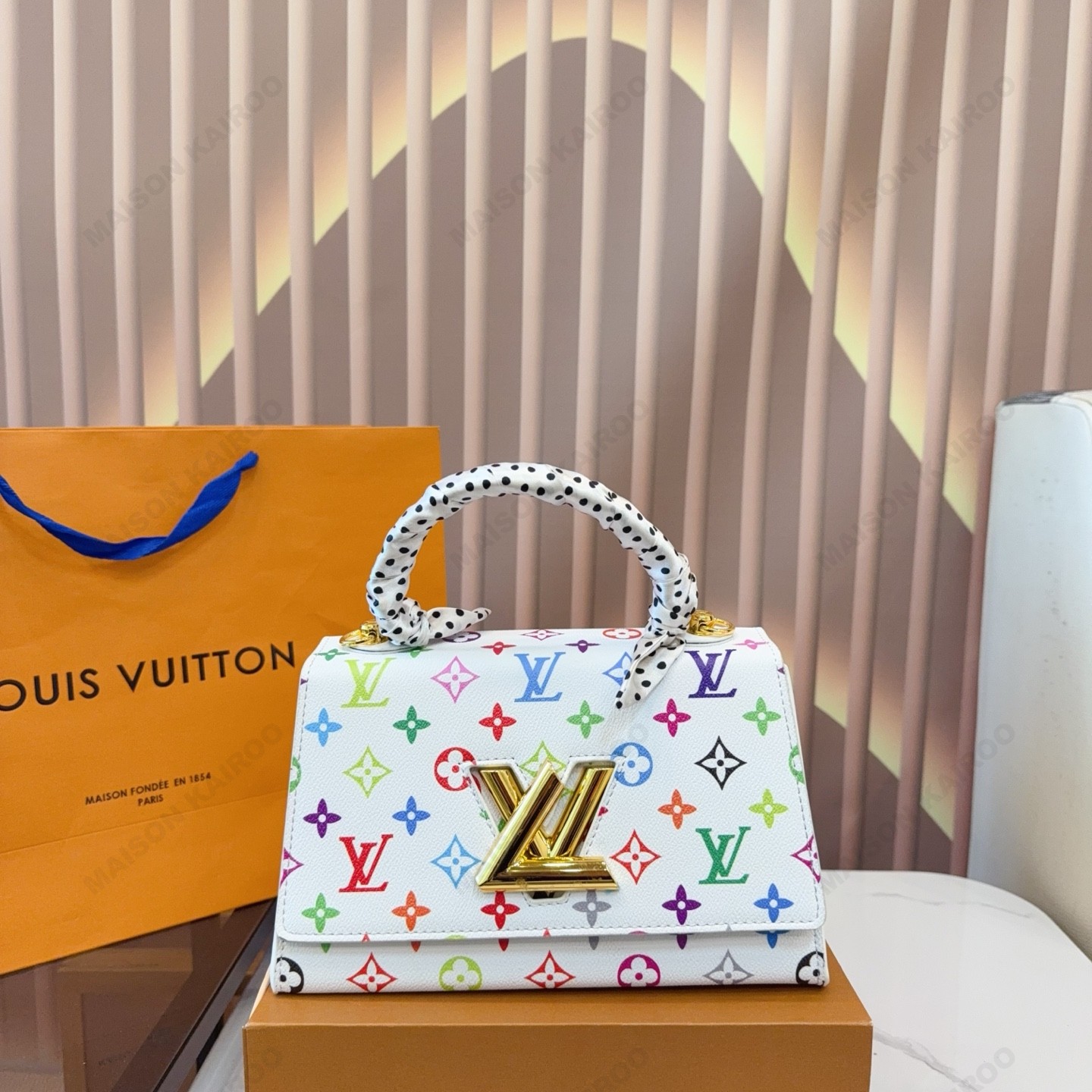 Louis Vuitton LV x TM Twist One Handle PM White Multicolor Monogram Canvas Top Handle Bag - KAIROO