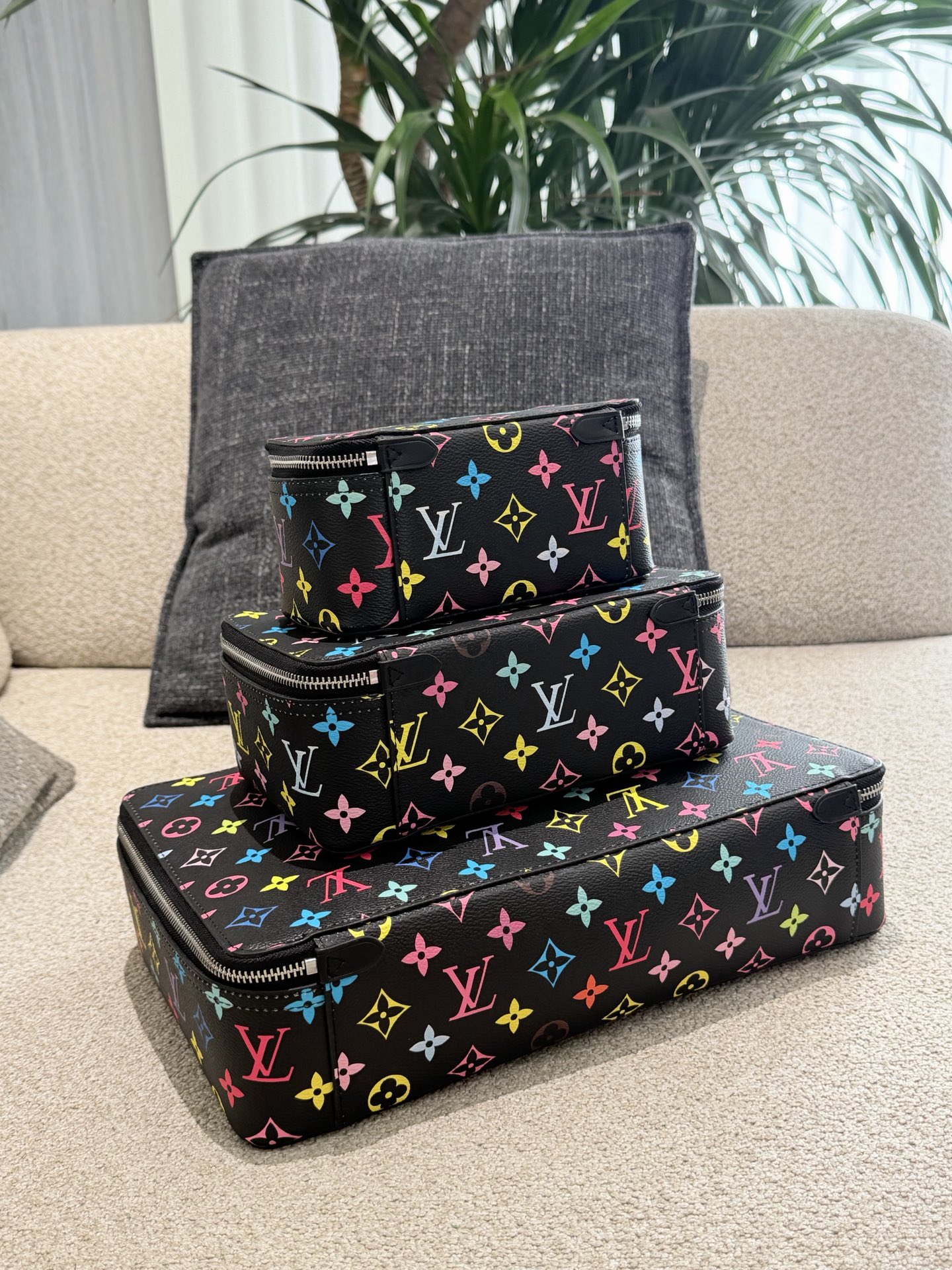 Louis Vuitton LV x TM Black Multicolore Canvas Nice Vanity Jewelry Case Travel Top Handle Bag - KAIROO